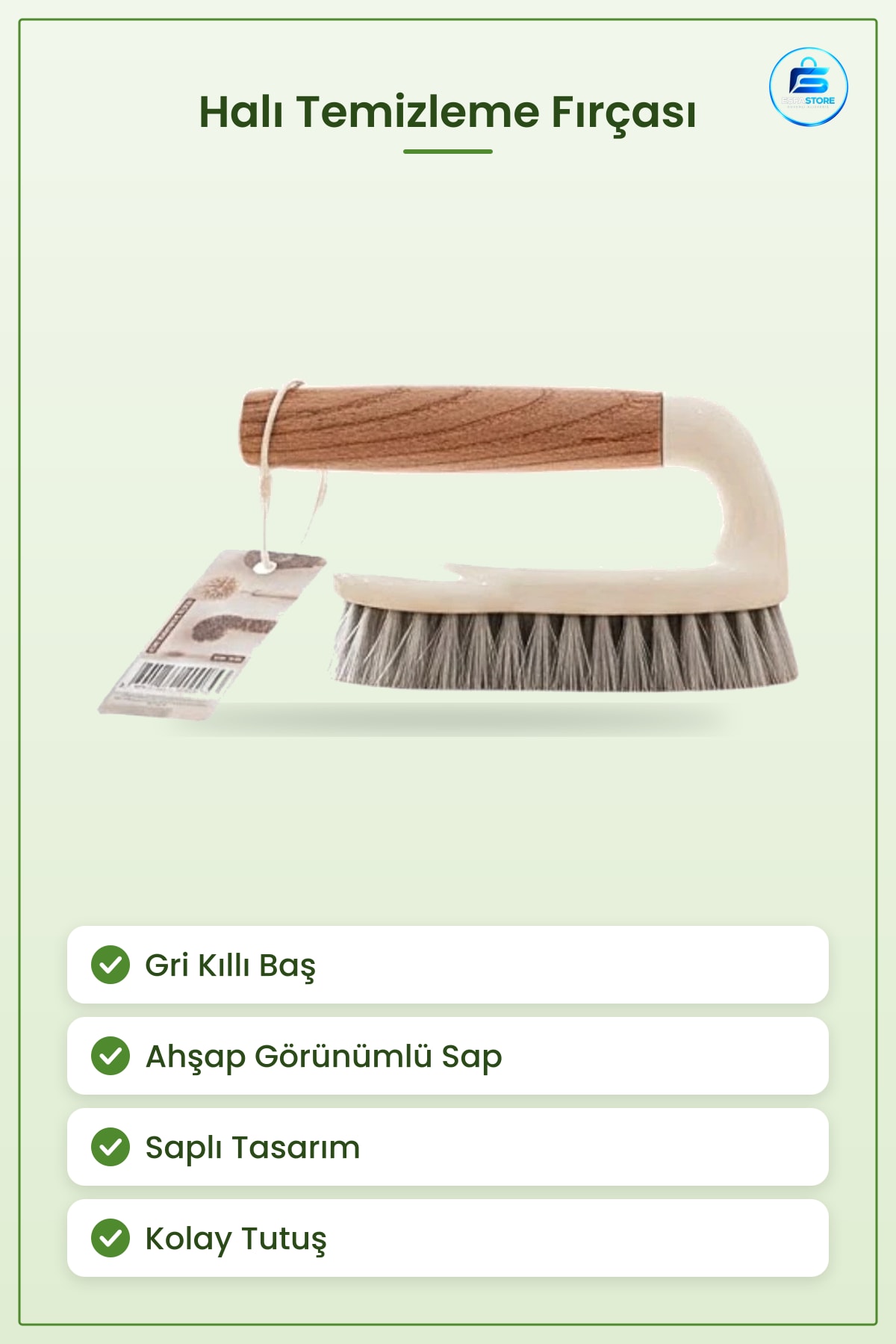 Halı Temizleme Fırçası Gri Kıllı Ahşap Saplı Ev Temizlik Gereci Kullanışlı Pratik
