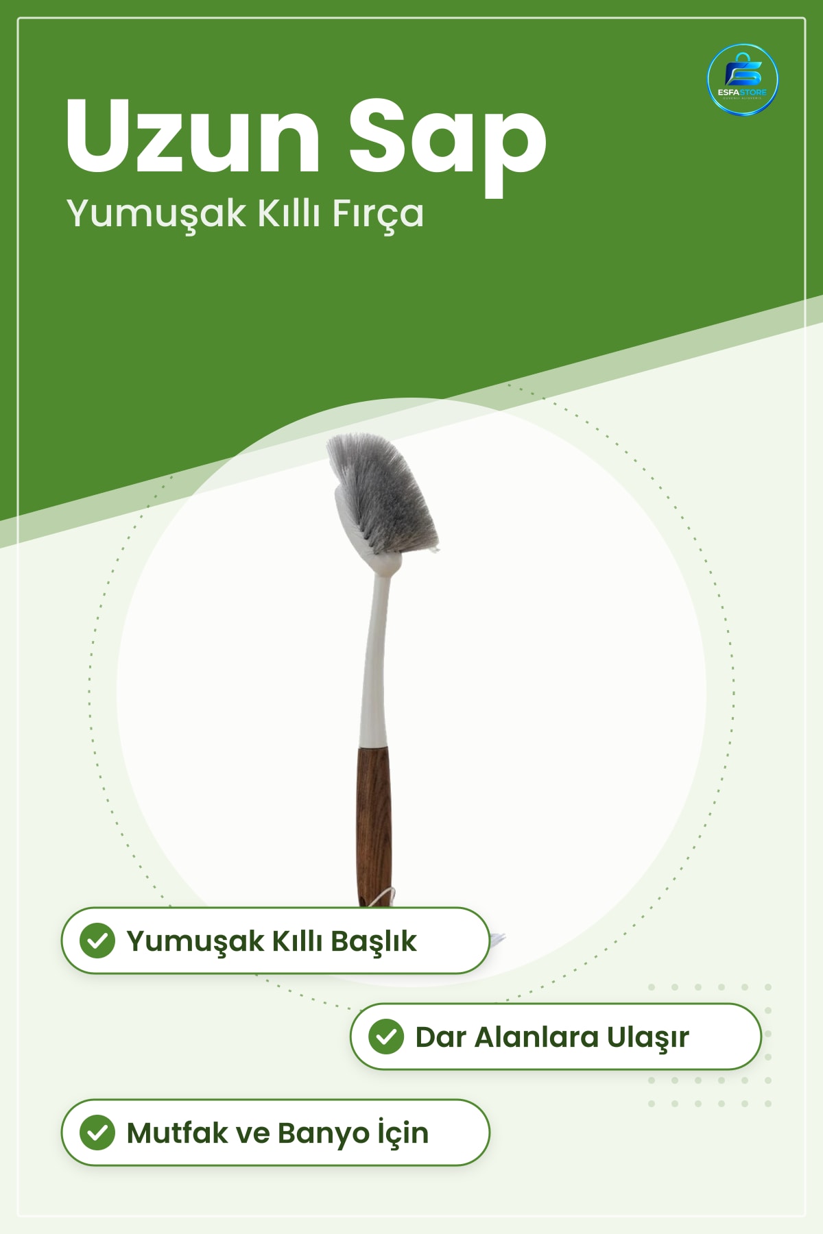 Lavabo Temizlik Fırçası Uzun Saplı Ahşap Desenli Tutamaklı Mutfak ve Banyo İçin Yumuşak Kıllı Fırça