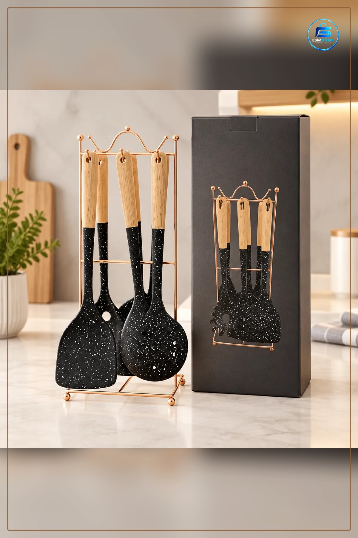 Ahşap Saplı Silikon Spatula 7 Parça Mutfak Seti Pişirme Gereçleri Yemek Hazırlık
