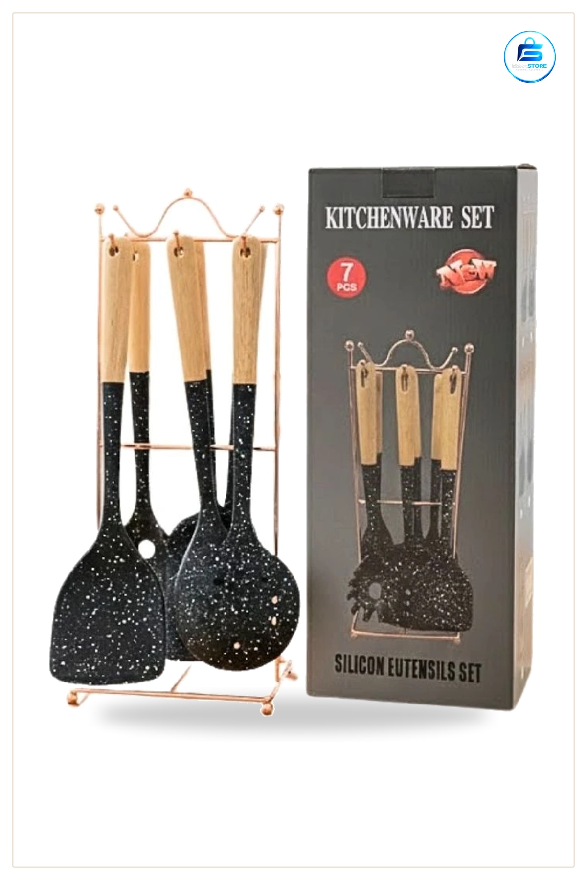 Ahşap Saplı Silikon Spatula 7 Parça Mutfak Seti Pişirme Gereçleri Yemek Hazırlık