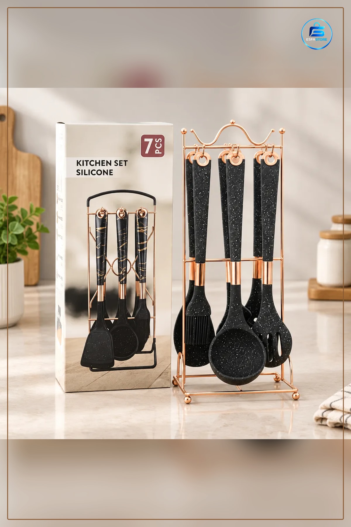 Spatula Silikon Mutfak Gereçleri 7 Parça Bilezikli Standlı Yemek Hazırlık Seti Pratik