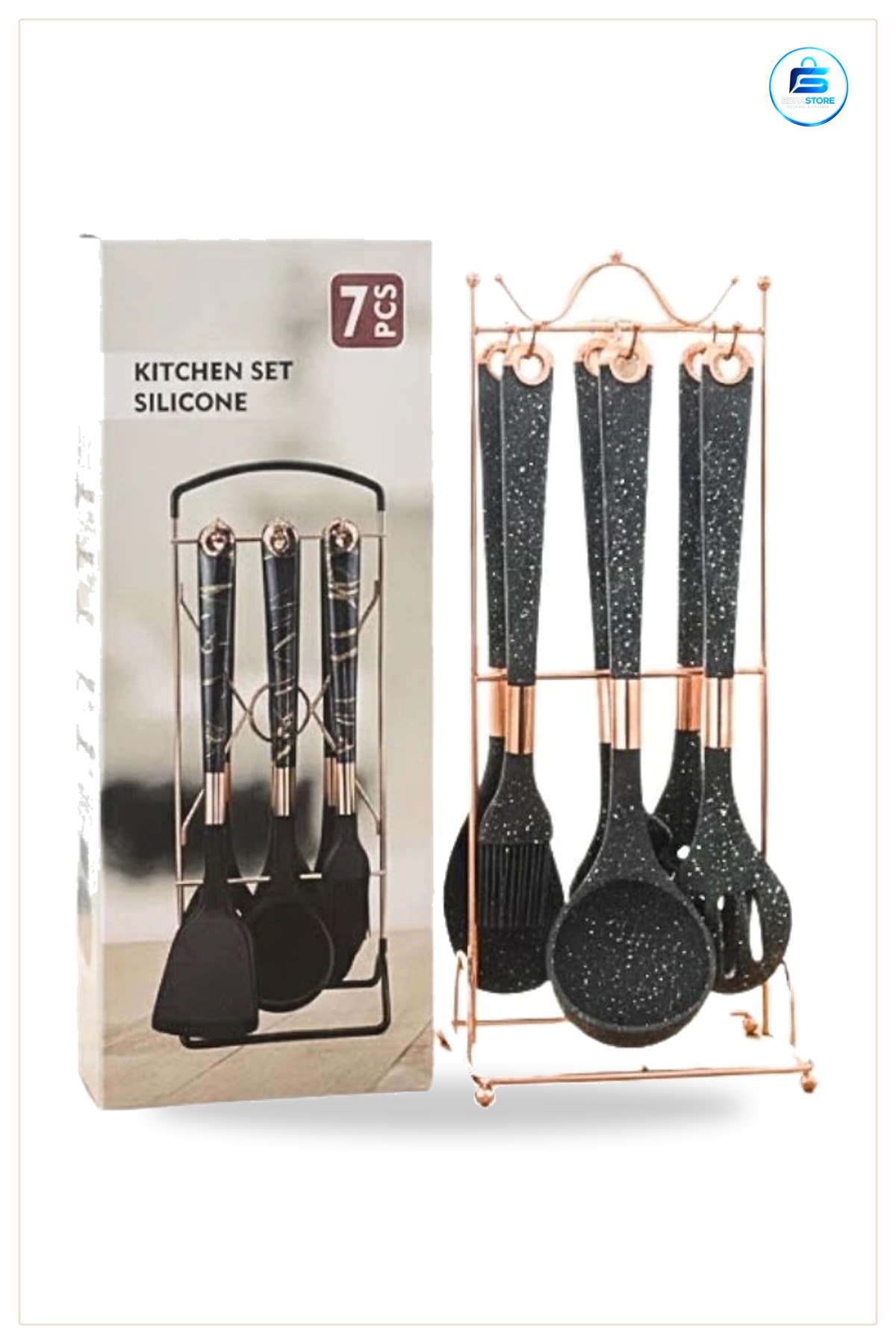 Spatula Silikon Mutfak Gereçleri 7 Parça Bilezikli Standlı Yemek Hazırlık Seti Pratik