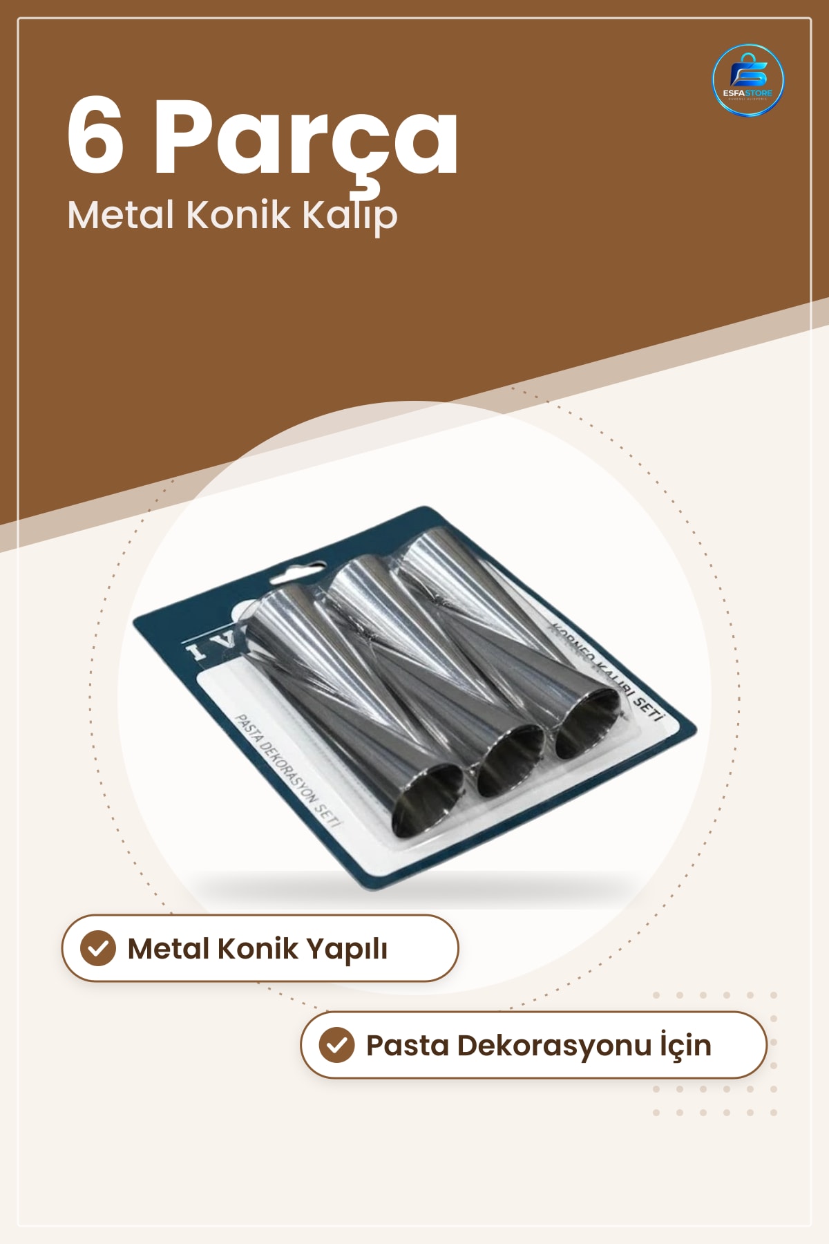 Korneo Kalıbı 6 Parça Metal Konik Yapılı Fırın ve Kek Pişirme Mutfak Pasta Dekorasyon Seti