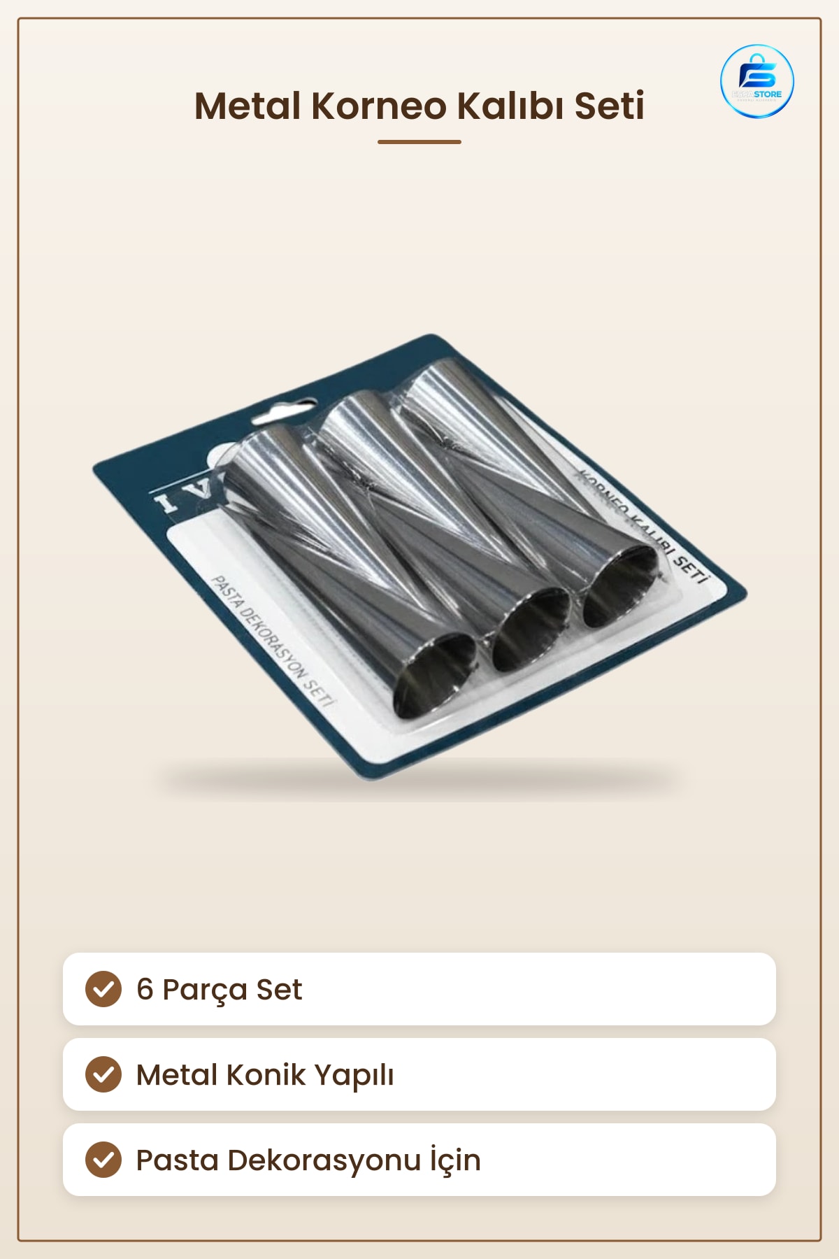 Korneo Kalıbı 6 Parça Metal Konik Yapılı Fırın ve Kek Pişirme Mutfak Pasta Dekorasyon Seti