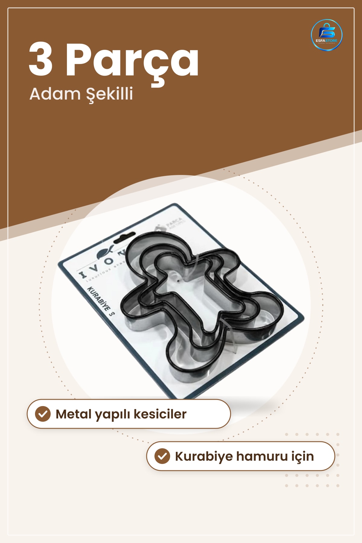 Kurabiye Kalıbı Seti 3 Parça Adam Şekilli Metal Fırın Kek Pişirme Mutfak Ev Kesici Tatlı