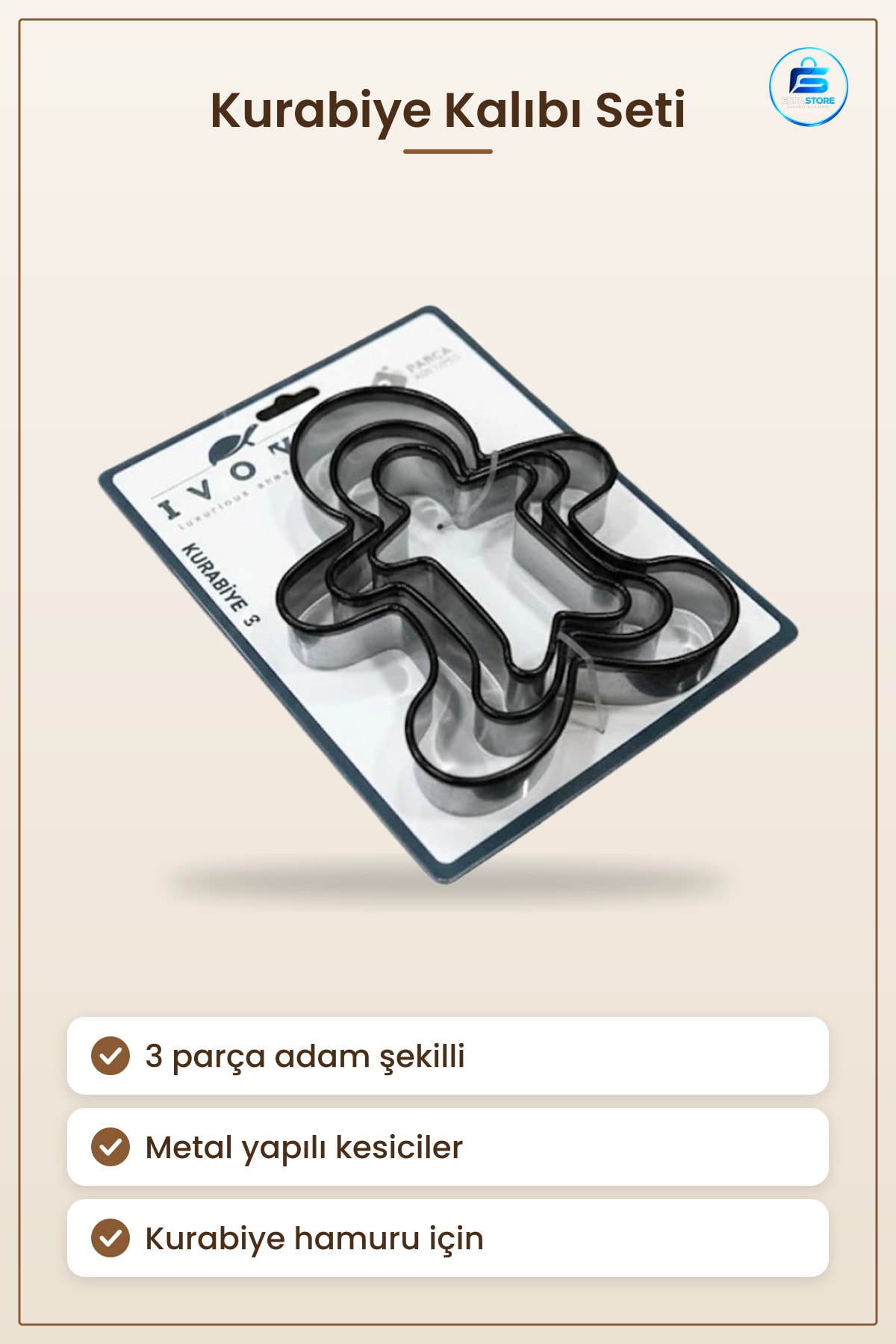 Kurabiye Kalıbı Seti 3 Parça Adam Şekilli Metal Fırın Kek Pişirme Mutfak Ev Kesici Tatlı