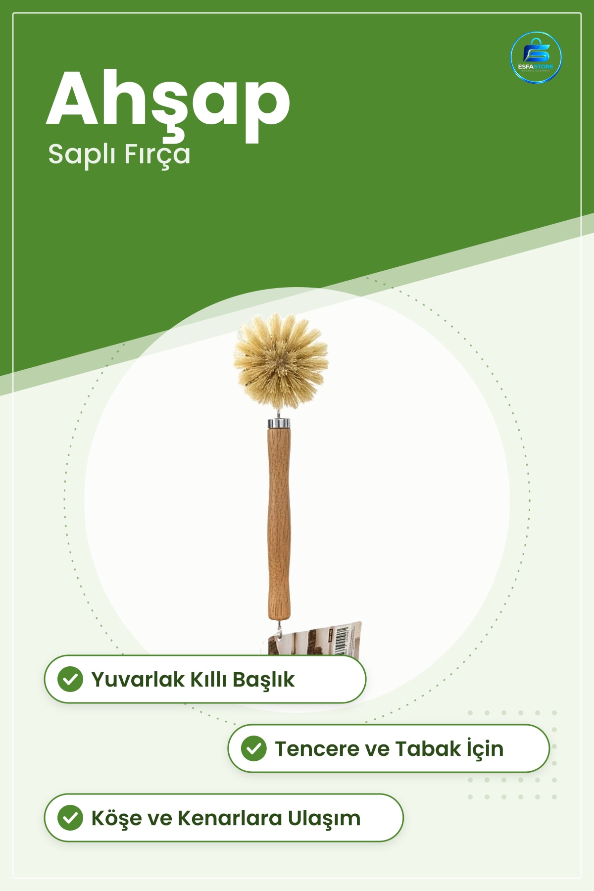 Mutfak Temizleme Fırçası Ahşap Saplı Yuvarlak Kıllı Tencere Bulaşık Yıkama Temizlik Gereçleri