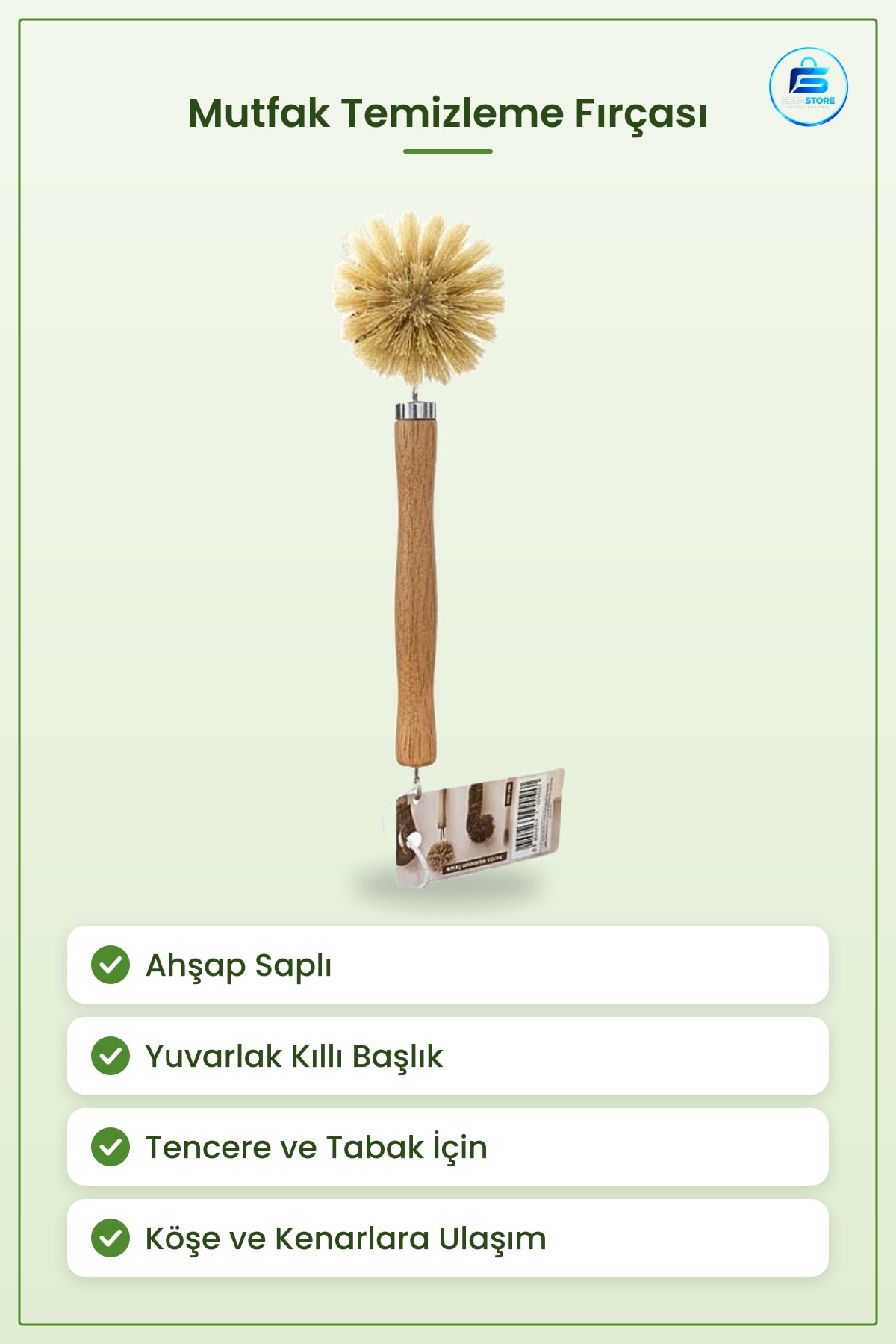 Mutfak Temizleme Fırçası Ahşap Saplı Yuvarlak Kıllı Tencere Bulaşık Yıkama Temizlik Gereçleri