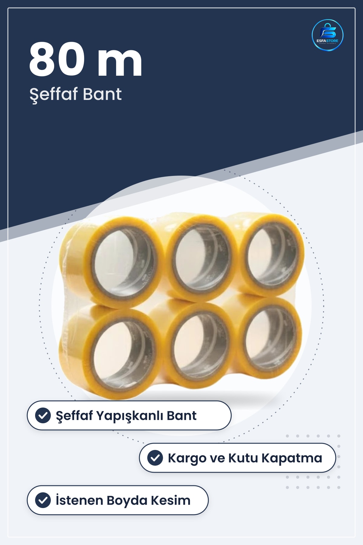 Koli Bandı 80 m Kutu Ambalaj Kargo Paketleme Yapışkanlı Bant Ev Ofis Kullanım Şeffaf