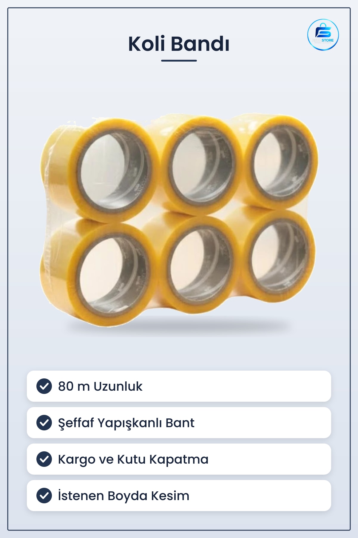 Koli Bandı 80 m Kutu Ambalaj Kargo Paketleme Yapışkanlı Bant Ev Ofis Kullanım Şeffaf