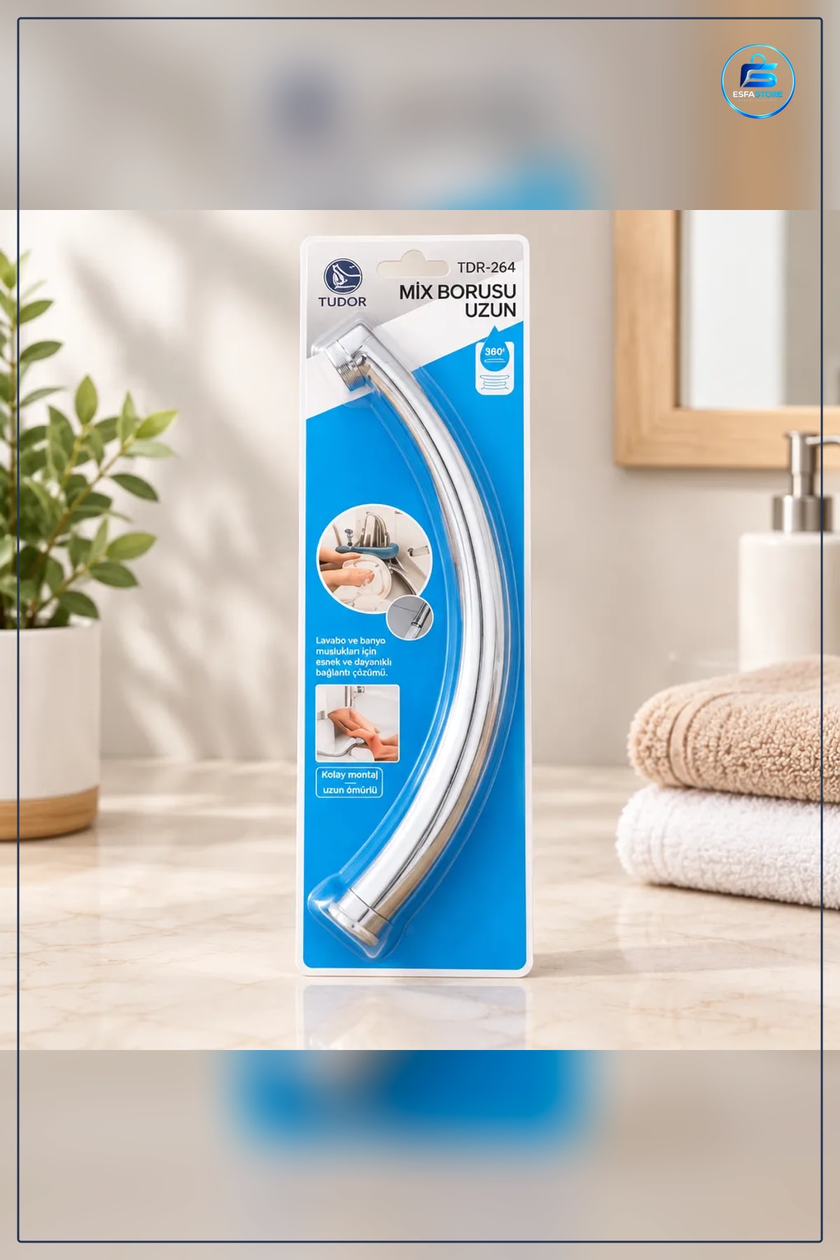 Mix Borusu Uzun Banyo Tesisatı Lavabo Bağlantı Esnek Krom Blisterli Uzak Mesafe Kullanım