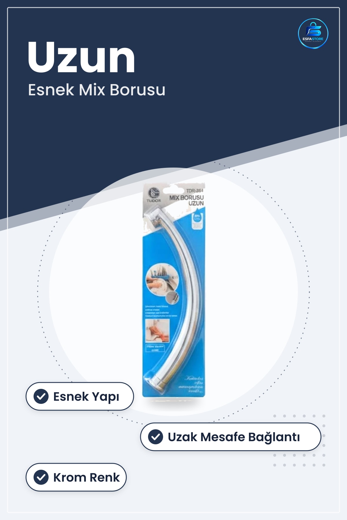 Mix Borusu Uzun Banyo Tesisatı Lavabo Bağlantı Esnek Krom Blisterli Uzak Mesafe Kullanım