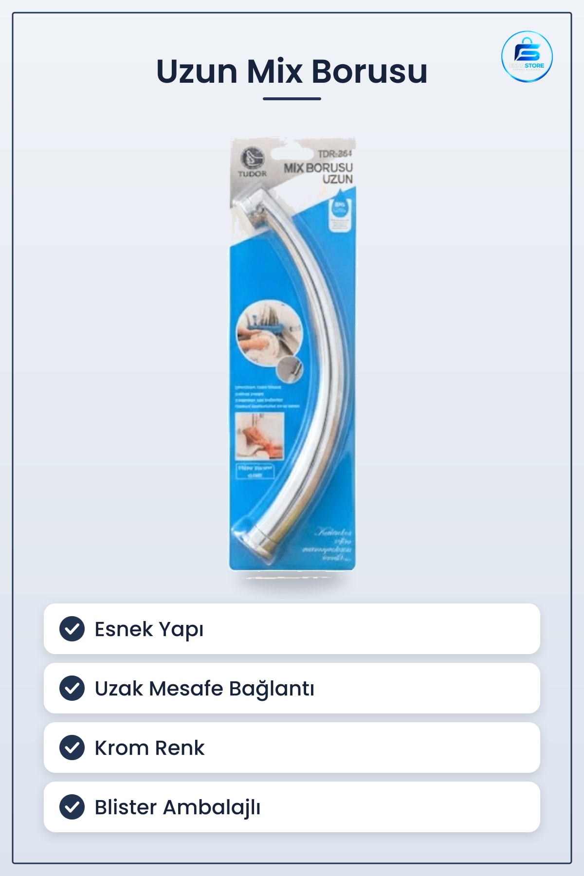 Mix Borusu Uzun Banyo Tesisatı Lavabo Bağlantı Esnek Krom Blisterli Uzak Mesafe Kullanım