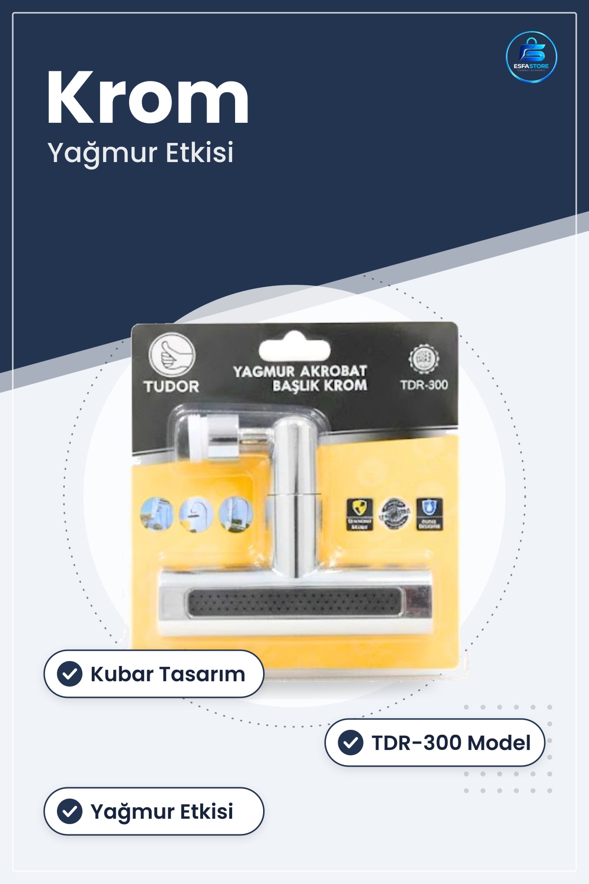 Krom Yağmur Akrobat Başlık Kubar Tasarım Banyo Duş Sistemi Döner Su Tasarruflu Konforlu Kullanım
