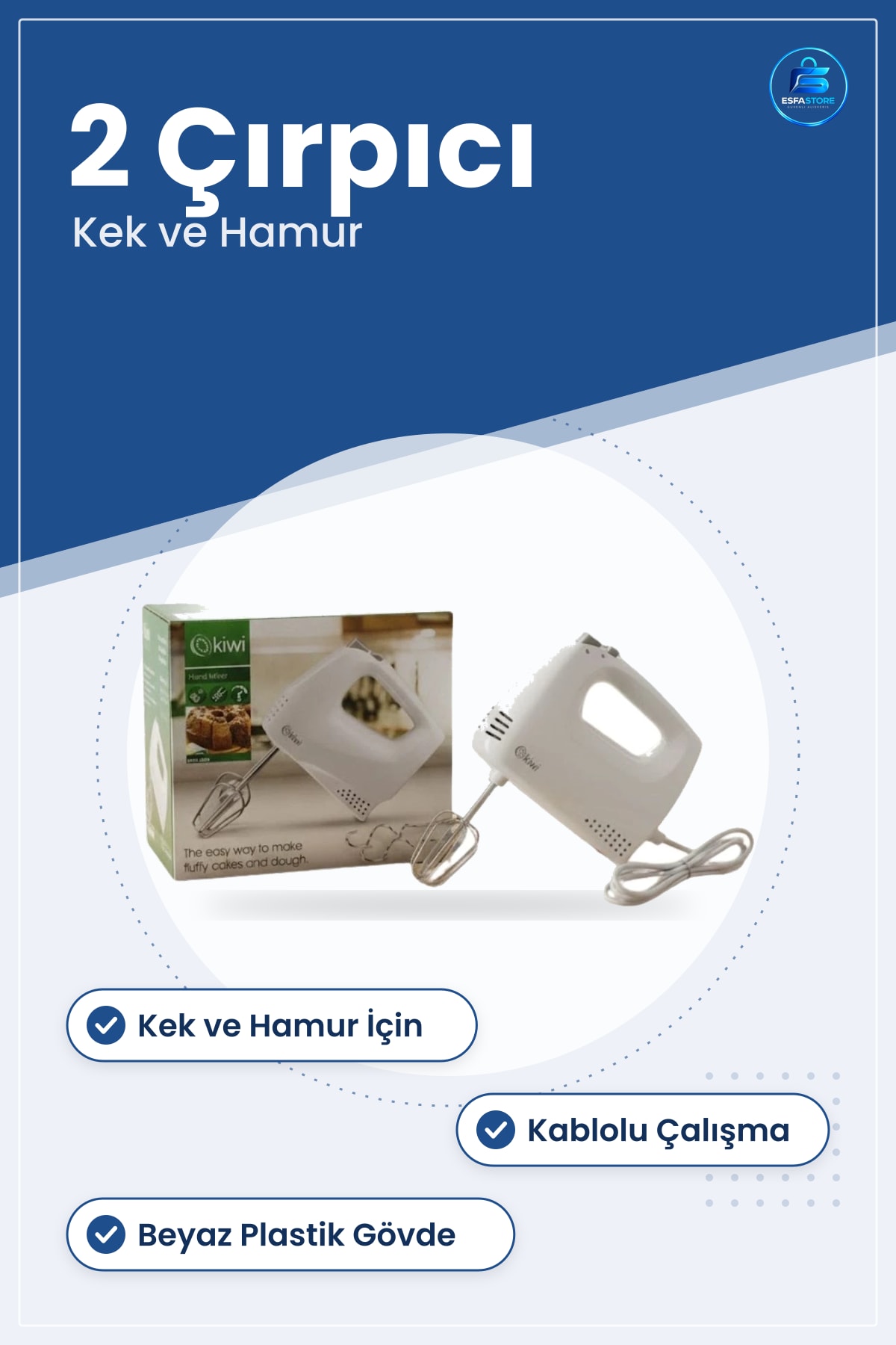 El Mikseri Elektrikli Mikser Kek ve Hamur Çırpıcı 2 Çırpıcılı Mutfak Beyaz Kablolu