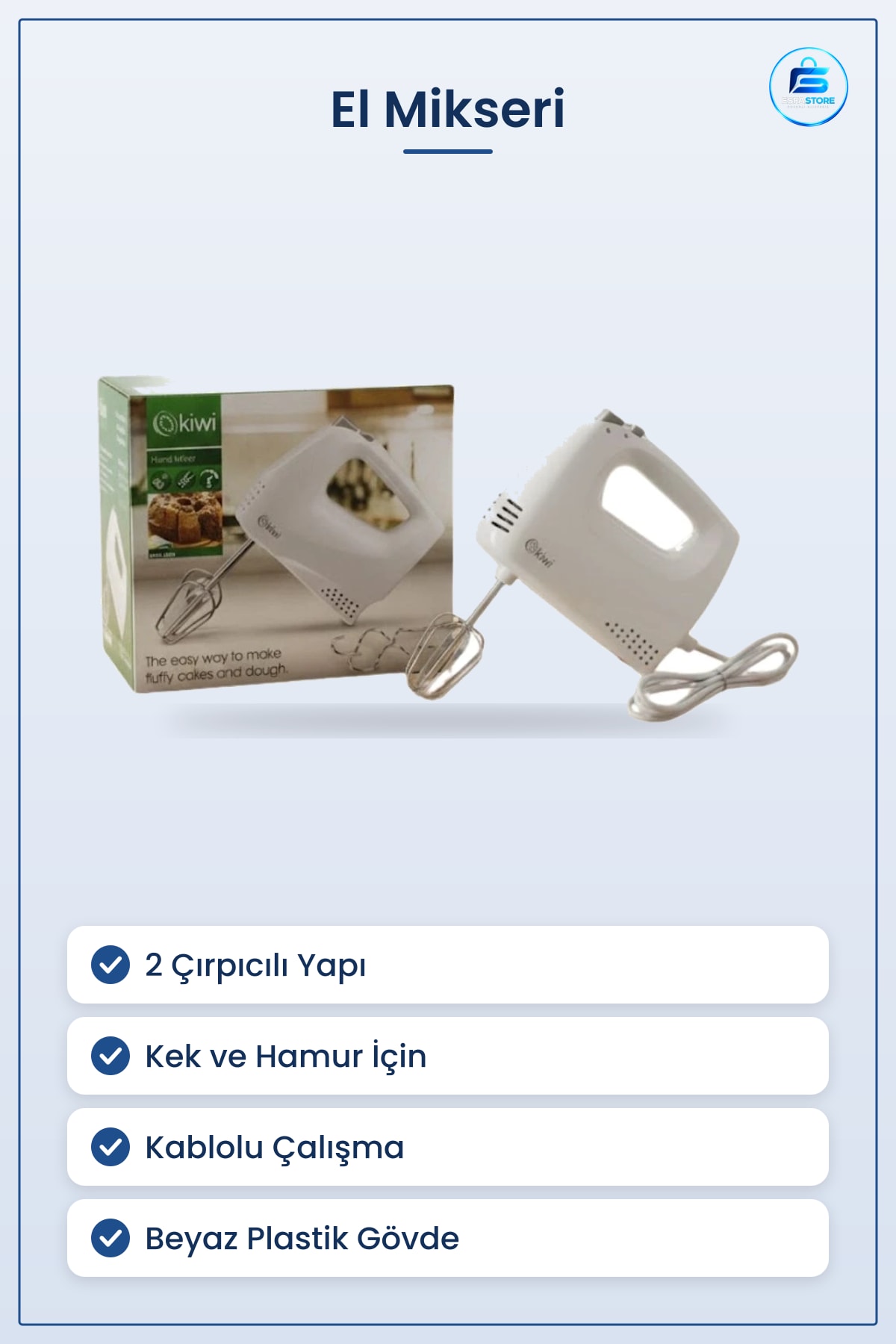 El Mikseri Elektrikli Mikser Kek ve Hamur Çırpıcı 2 Çırpıcılı Mutfak Beyaz Kablolu