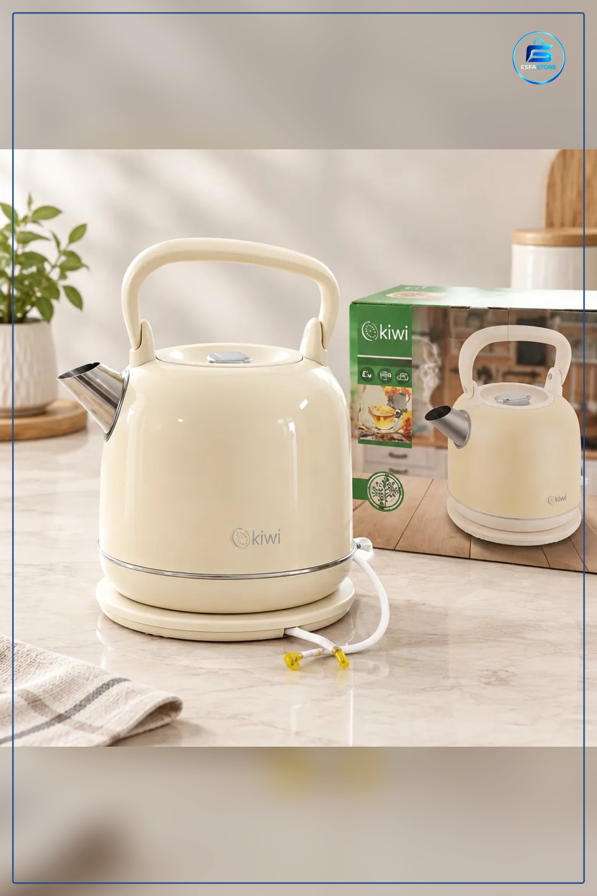 Kettle Çaydanlık Tipi Su Isıtıcısı Elektrikli Krem Paslanmaz Çelik Ağızlı Çay Kahve Mutfak