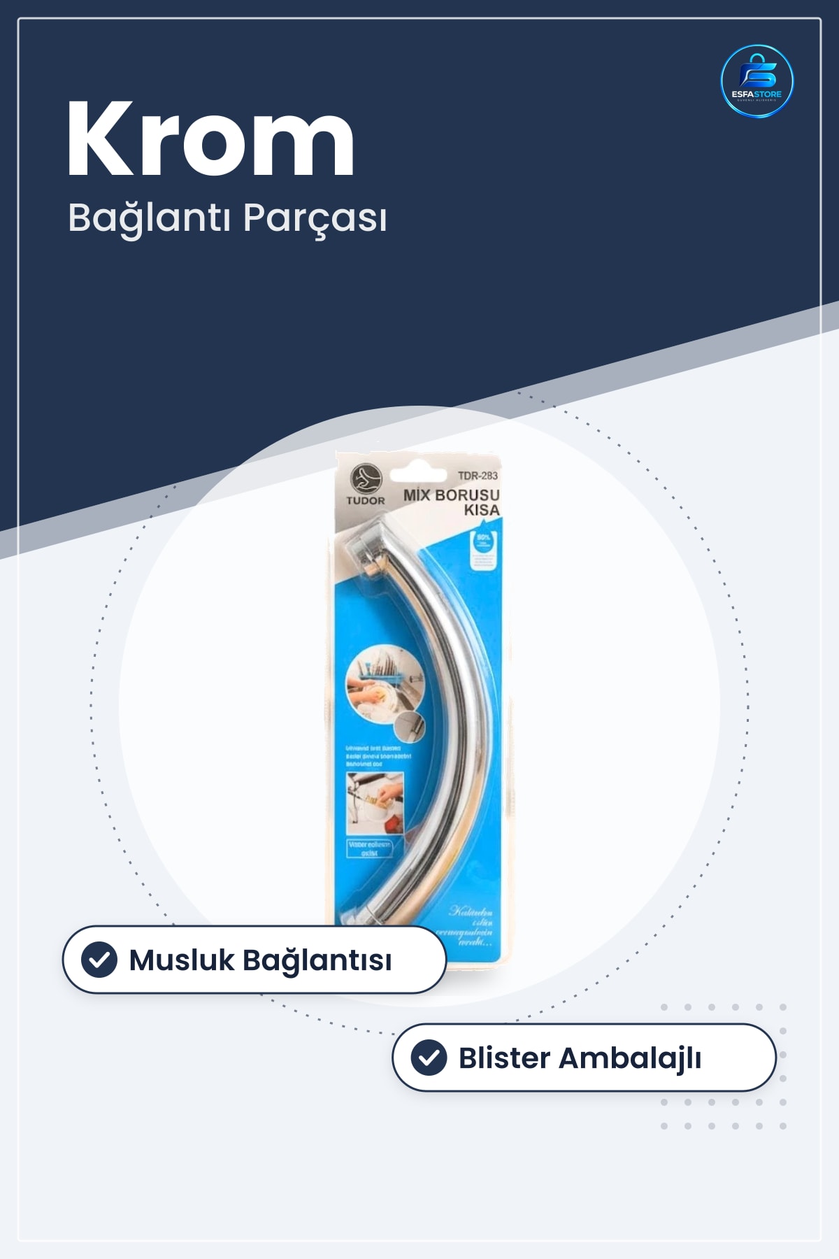 Kısa Mix Borusu Banyo Tesisatı Musluk Armatür Bağlantı Parçası Krom Mutfak Blisterli