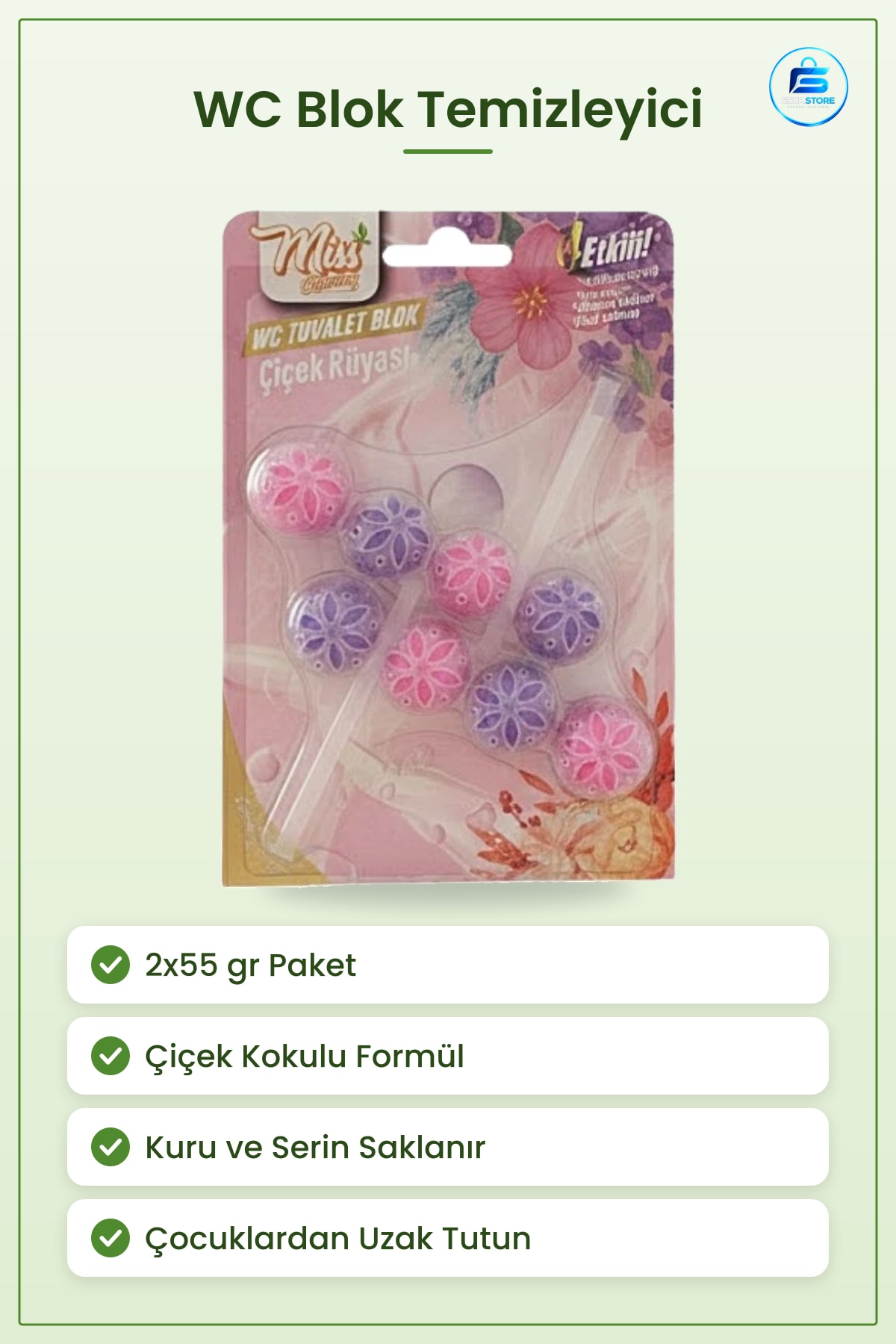 WC Blok 2x55 gr Çiçek Kokulu Tuvalet Temizleyici Bloğu Banyo Ev Bakım Temizlik Ürünü