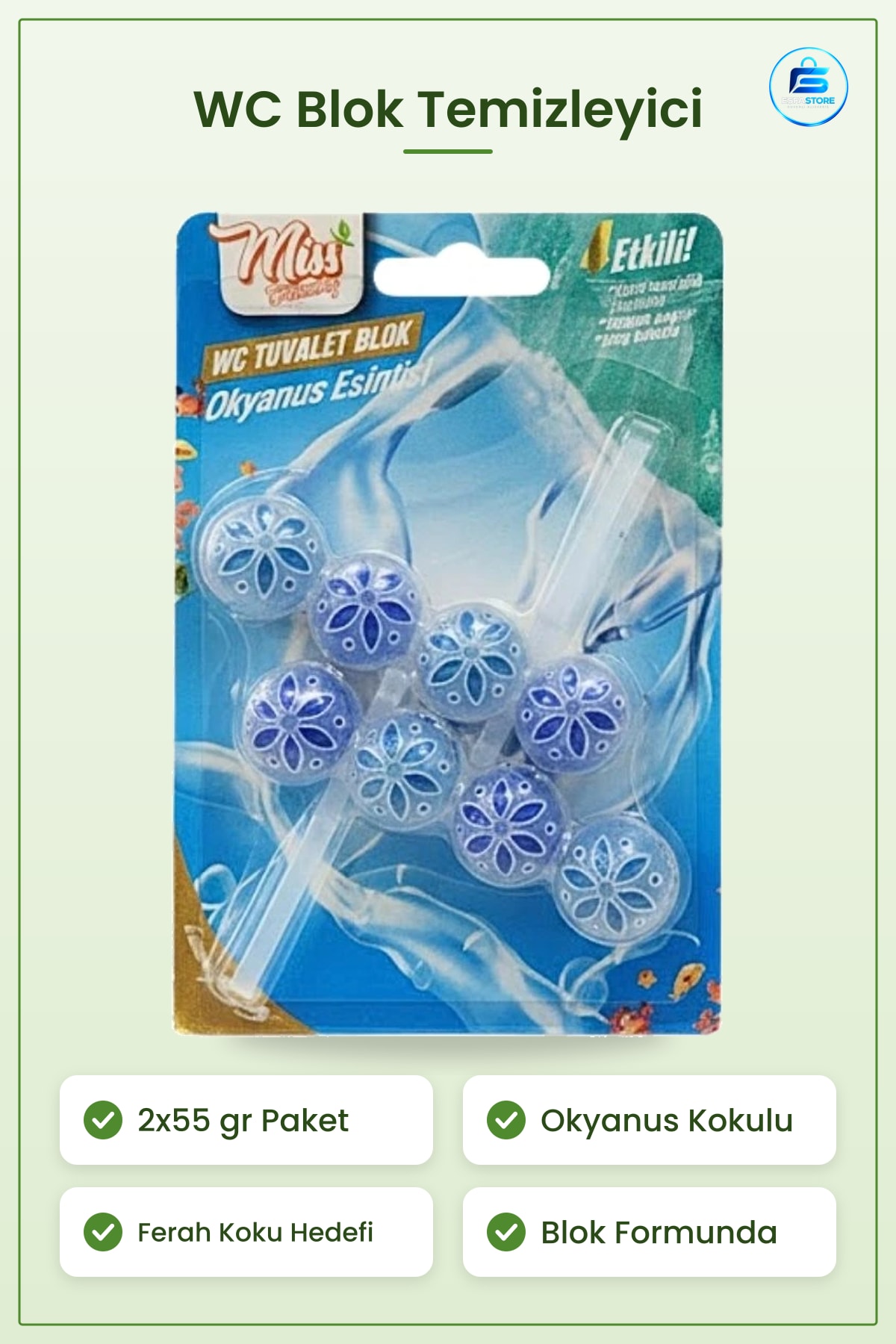 WC Blok Okyanus Kokulu Temizleyici 2x55 gr Tuvalet Koku Giderici Ev Temizlik Ürünü