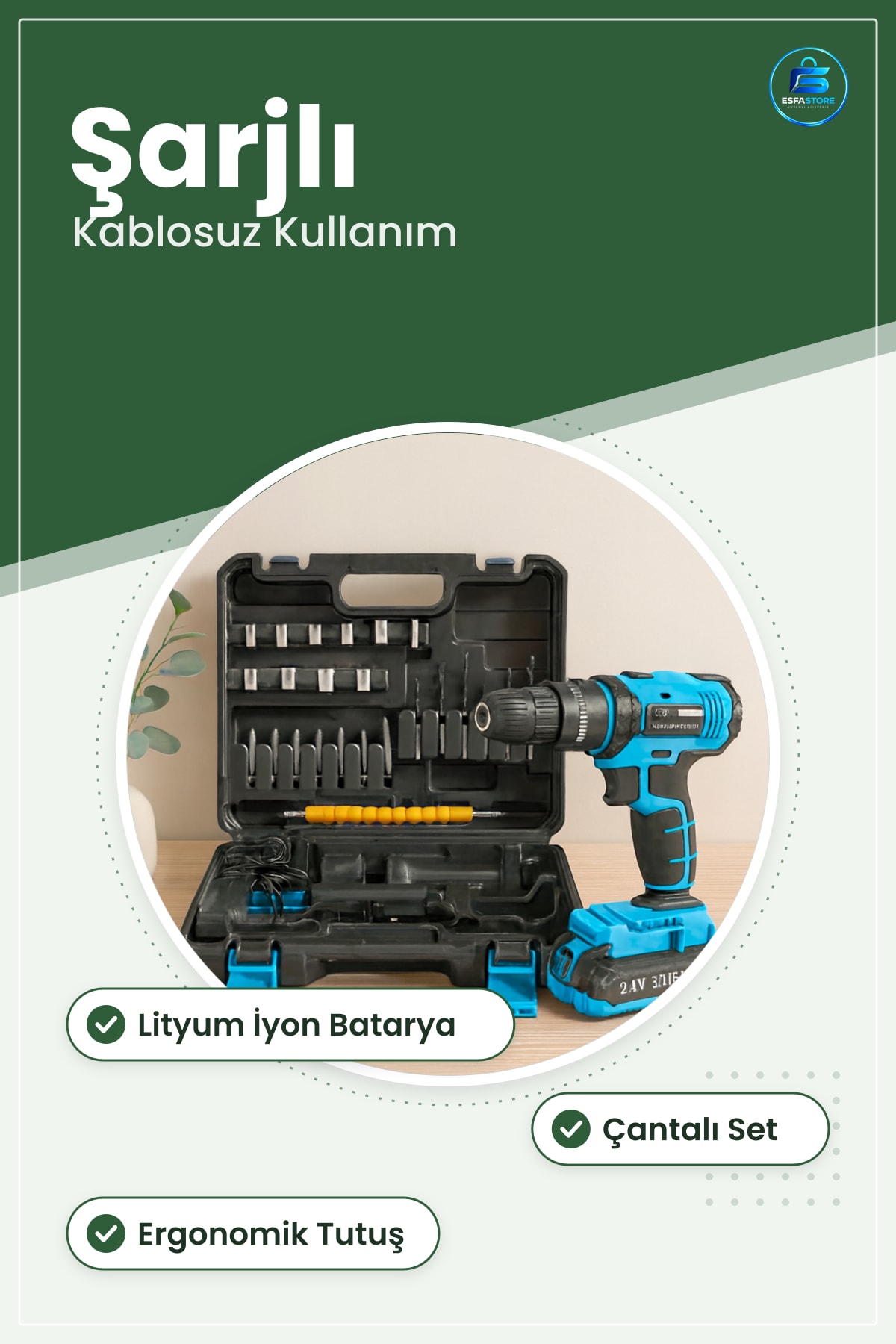 Şarjlı Matkap Seti 24W RPM Çantası Lityum İyon Vidalama Delme Ev Tamiratı Mobilya