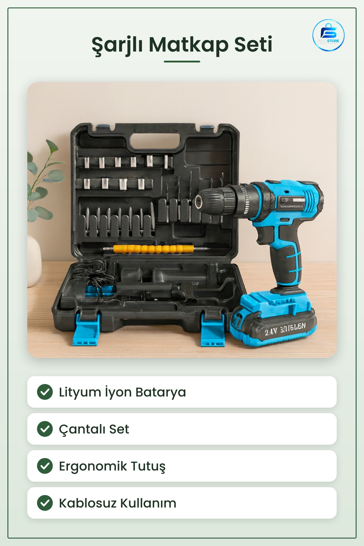 Şarjlı Matkap Seti 24W RPM Çantası Lityum İyon Vidalama Delme Ev Tamiratı Mobilya