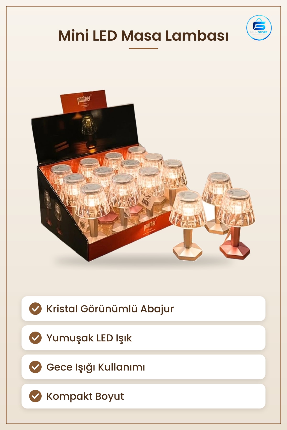 Mini LED Masa Lambası Kristal Görünümlü Dekoratif Gece Işığı Çalışma ve Okuma Aydınlatması