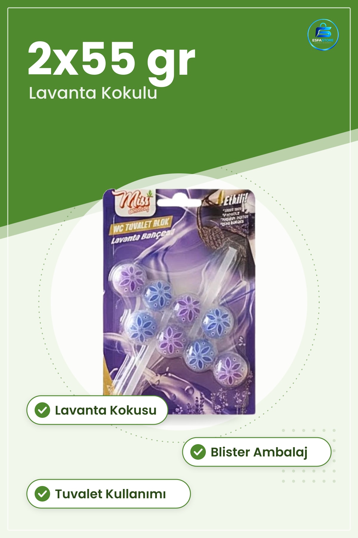 WC Blok Lavanta Kokulu Temizleyici 2x55 gr Tuvalet Koku Giderici Ev Temizlik Ürünü