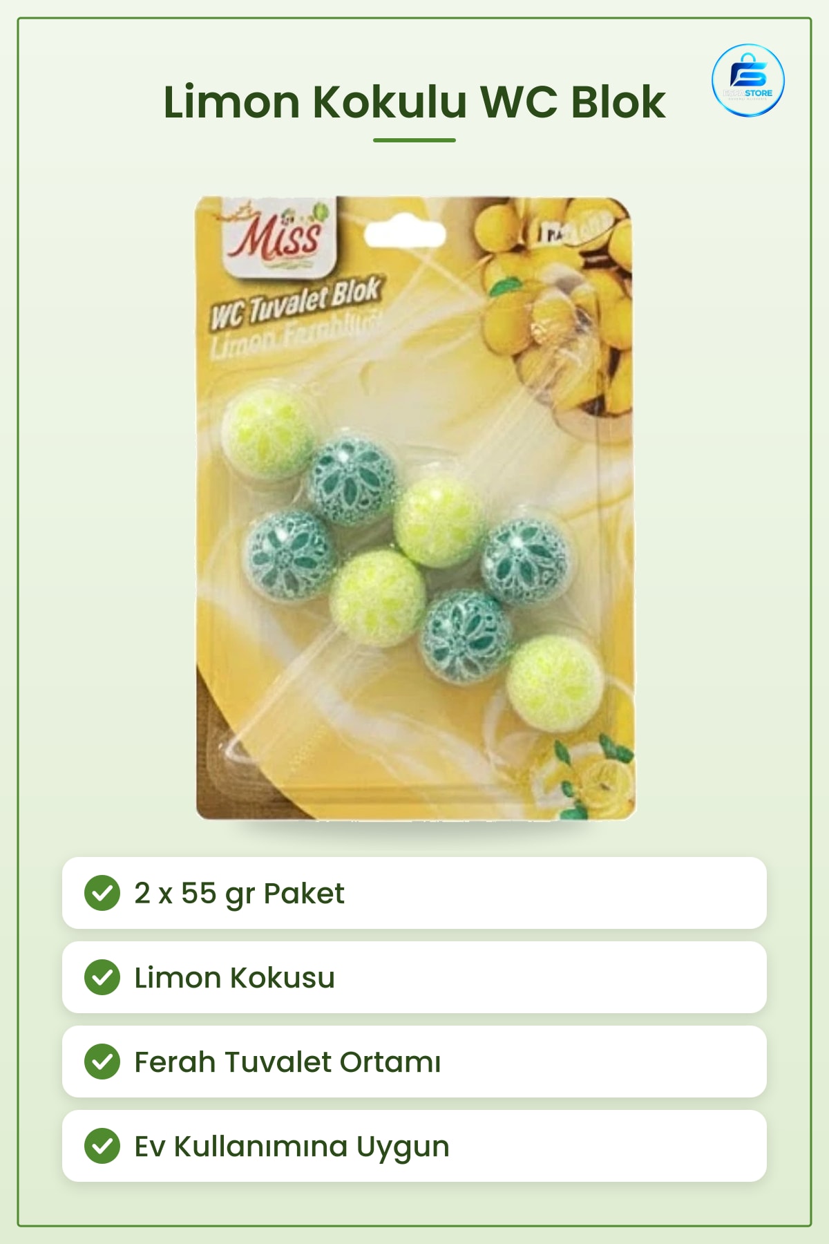 WC Blok Limon Kokulu 2x55 gr Tuvalet Koku Giderici Ferah Ortam Banyo Temizlik Ürünü