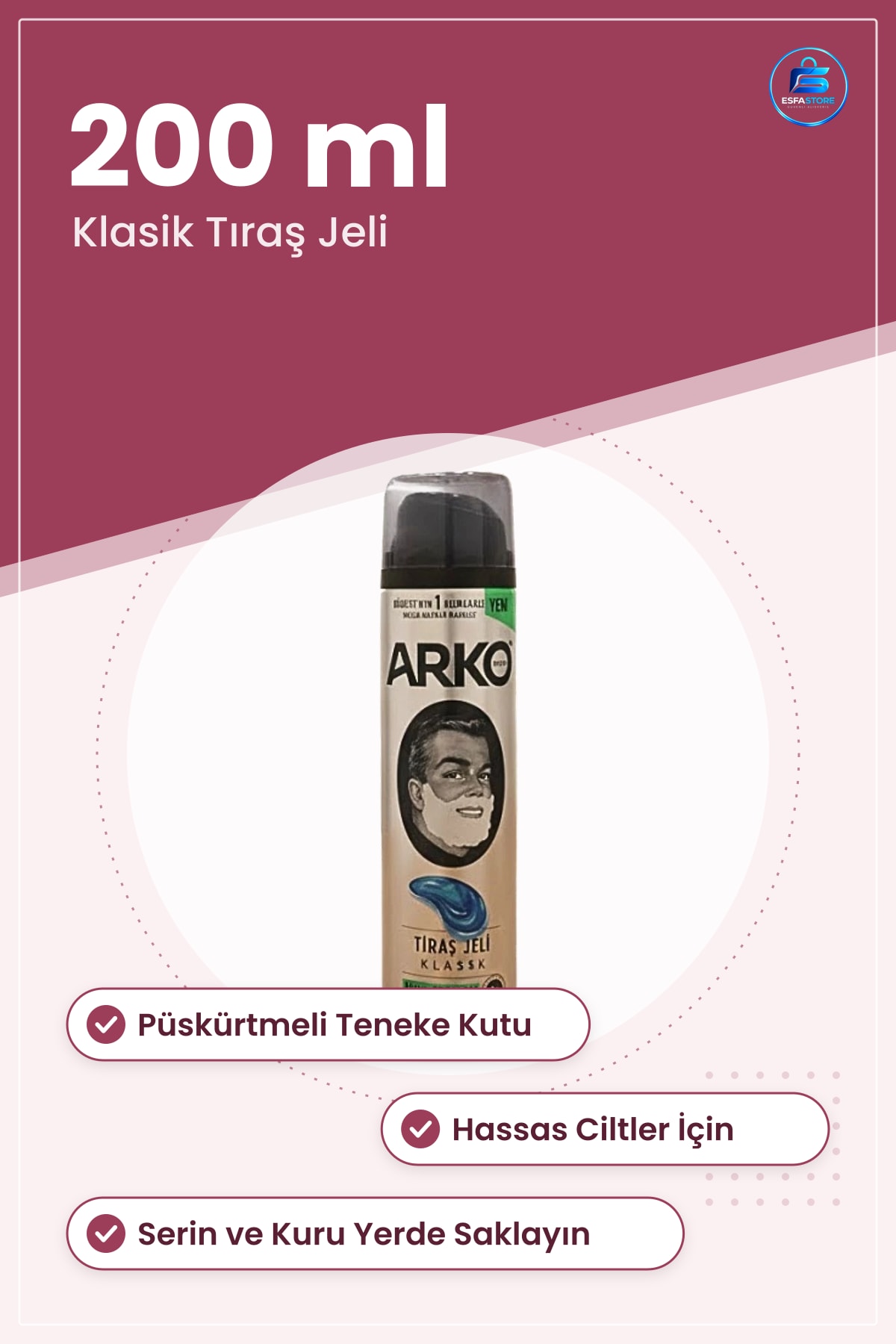 Tıraş Jeli 200 ml Klasik Teneke Ambalajlı Hassas Ciltler İçin Köpüklü Erkek Bakım Ürünü