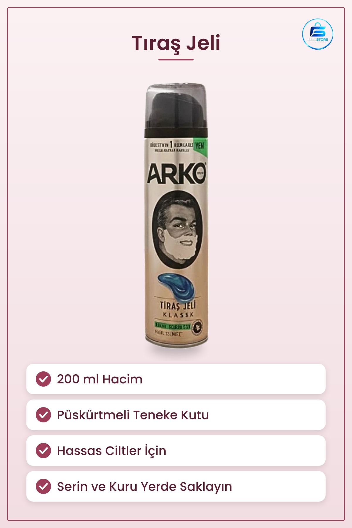 Tıraş Jeli 200 ml Klasik Teneke Ambalajlı Hassas Ciltler İçin Köpüklü Erkek Bakım Ürünü