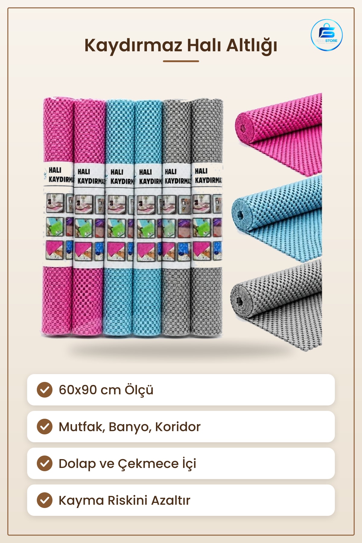Kaydırmaz Halı Tutuşlu Kaymaz Taban Mutfak Banyo Koridor Dolap Çekmece Altlığı Kullanışlı