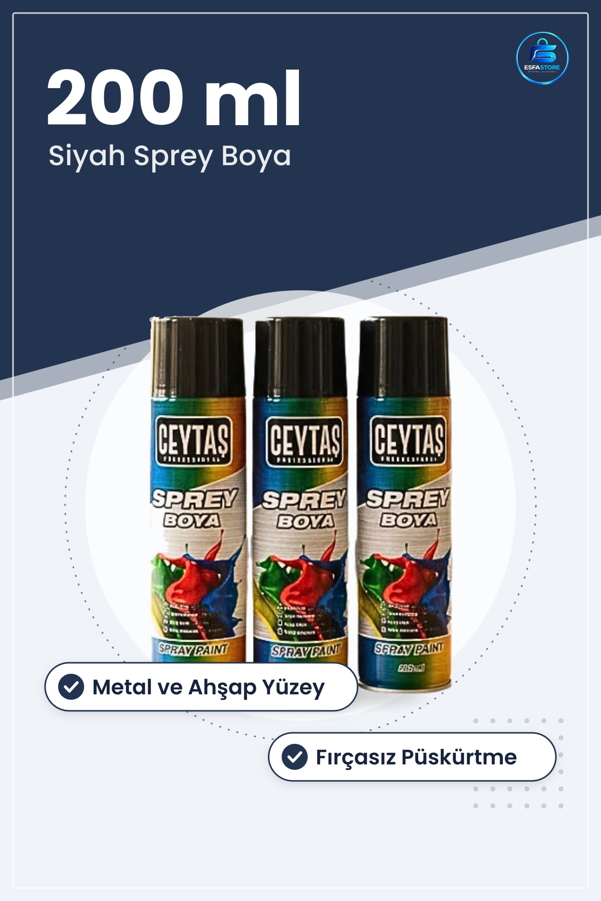 Siyah Sprey Boya 200 ml Metal ve Ahşap Yüzeyler İçin Tadilat Boyası Mutfak Banyo Hırdavat