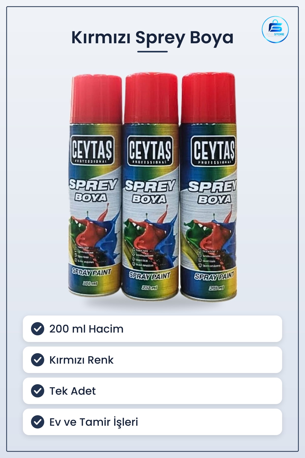 Kırmızı Sprey Boya 200 ml Tek Adet Ev ve Tamir İşleri İçin Renkli Boyalar Hƒ±rdavat