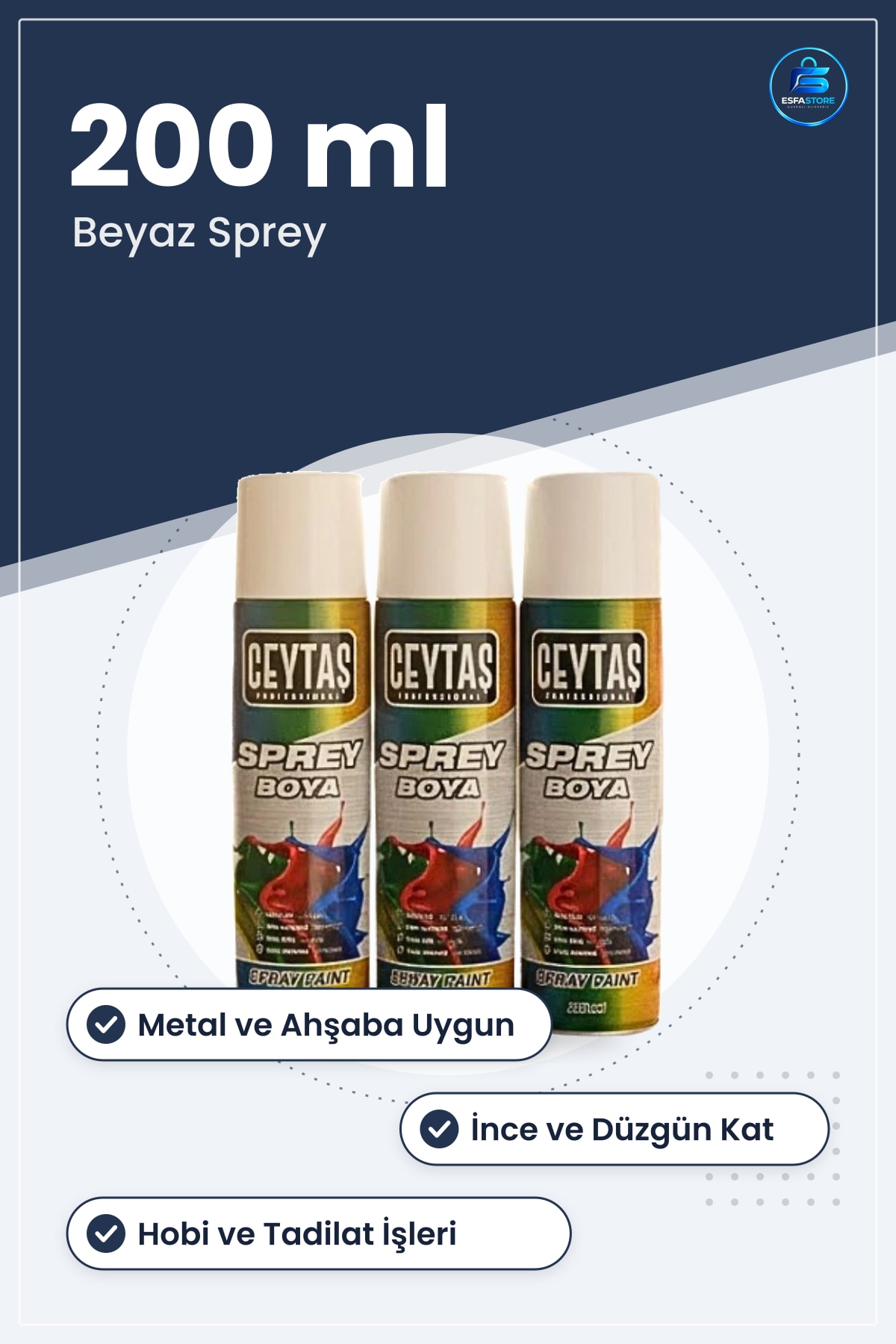 Sprey Boya Beyaz 200 ml 1 Adet Metal Yüzey Ahşap Duvar Mobilya Hobi Boyama İşleri