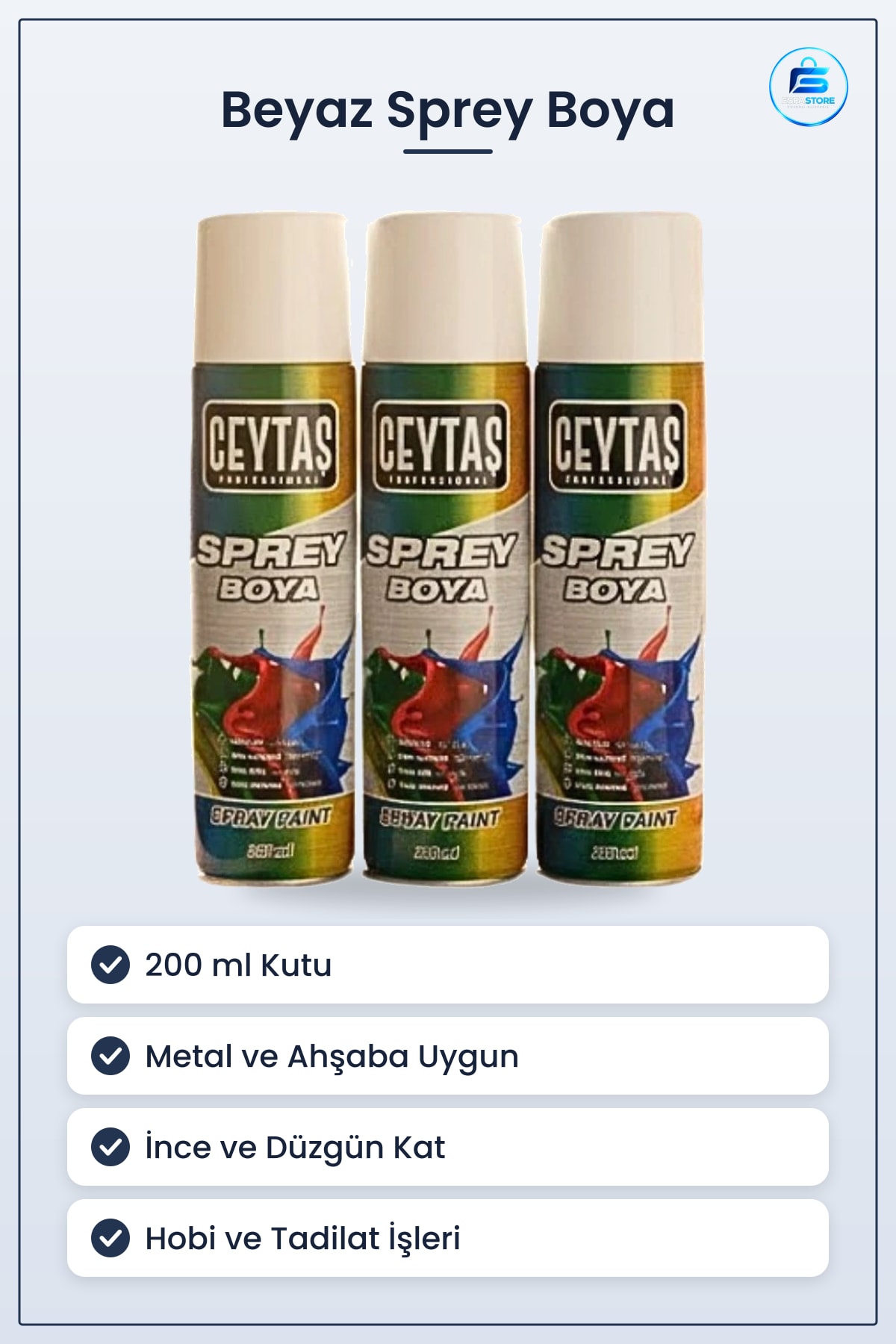 Sprey Boya Beyaz 200 ml 1 Adet Metal Yüzey Ahşap Duvar Mobilya Hobi Boyama İşleri