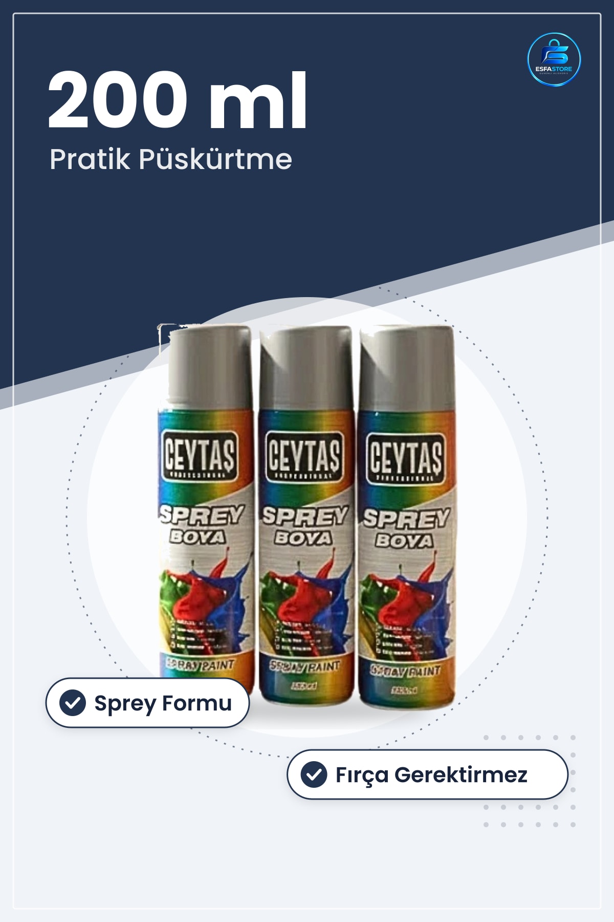 Sprey Boya Gri 200 ml 1 Adet Pratik Püskürtme Formu Kolay Uygulama Hırdavat Tamirat İşleri