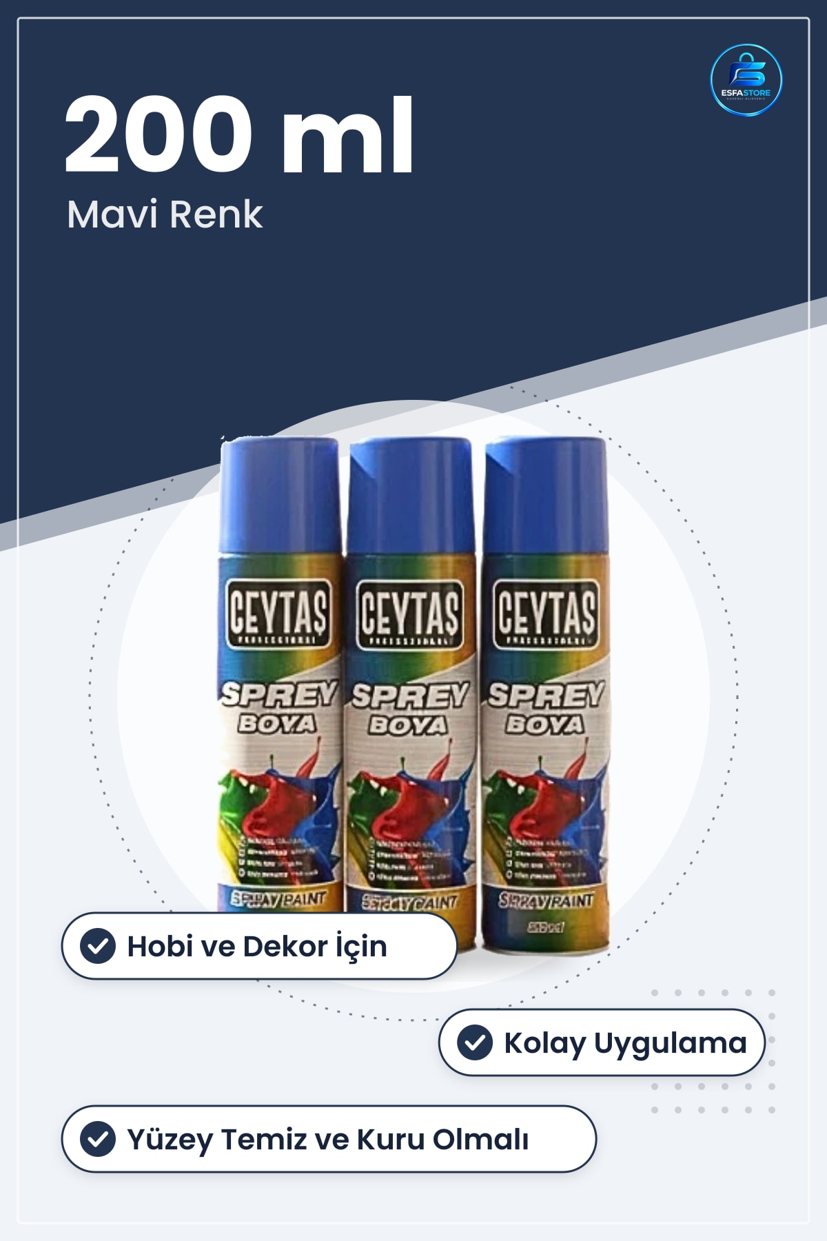 Mavi Sprey Boya 200 ml Kolay Uygulanabilir Hobi ve Dekor Boyası Hızlı Dokunuşlar İçin