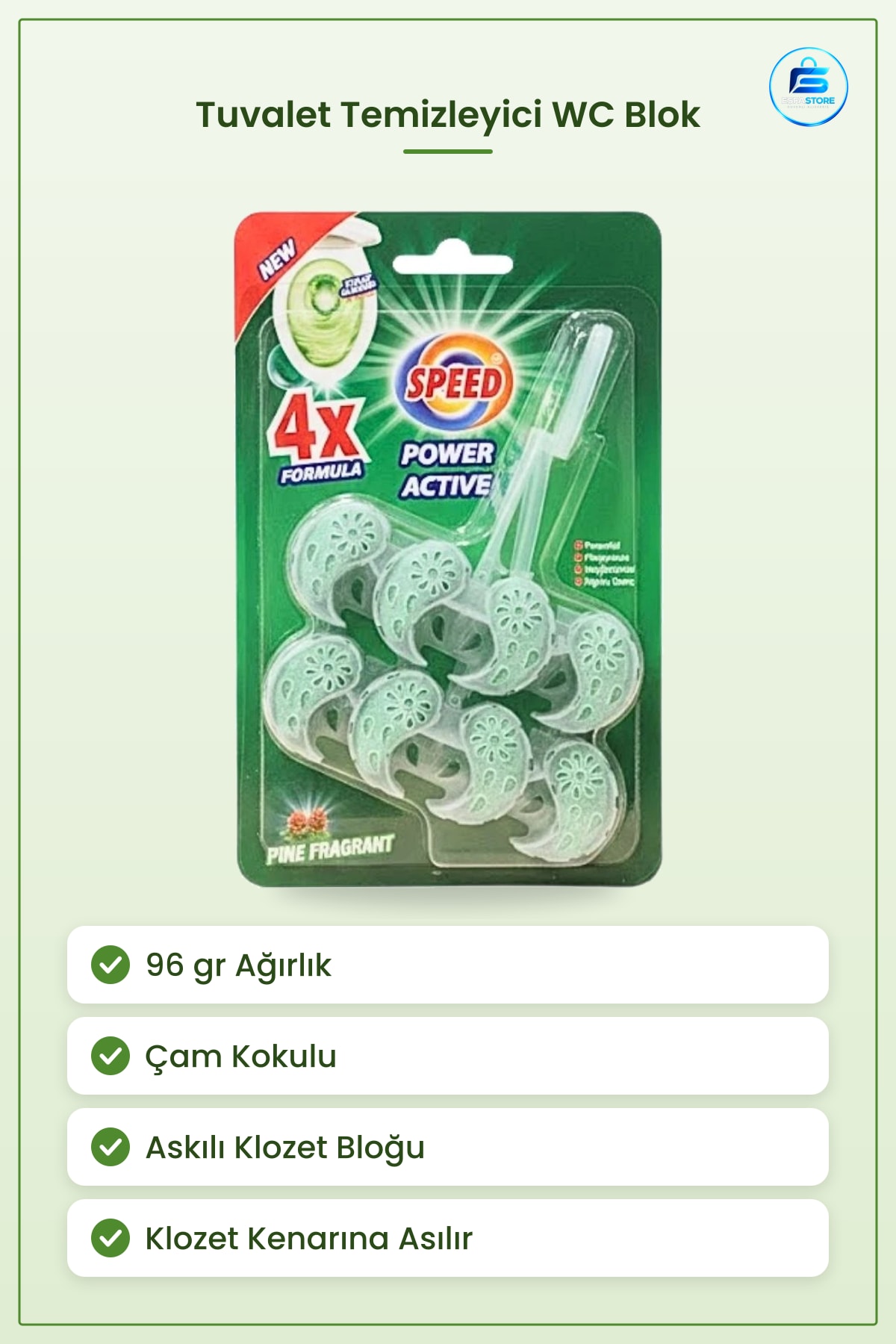 Tuvalet Temizleyici WC Blok Çam Kokulu 96 gr Askılı Klozet Temizlik Bloğu Banyo Ev Bakım