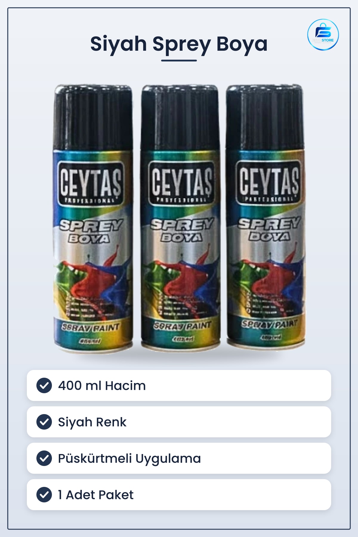 Siyah Sprey Boya 400 ml 1 Adet Kolay Uygulanabilir Yüzey Boyama İşleri İçin Boyalar