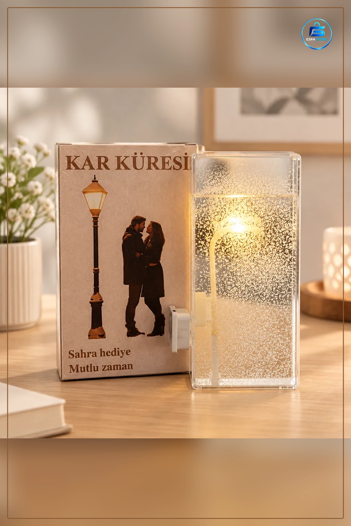 Kar Küresi Masa Lambası PVC Dekoratif Gece Işığı Hediyelik Yılbaşı Ev Dekorasyonu
