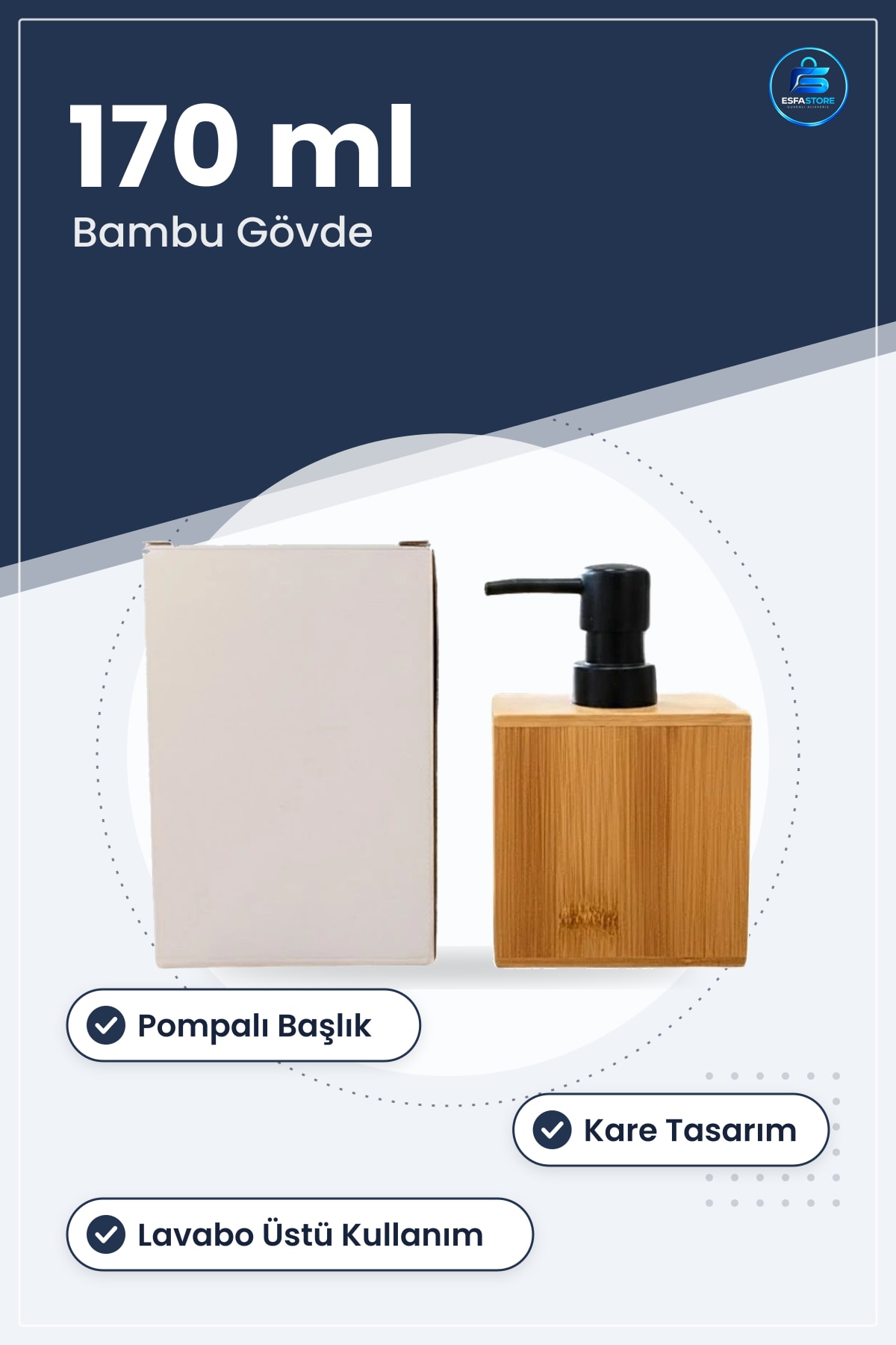 Kare Bambu Sıvı Sabunluk 170 ml Pompalı Banyo Sabun Dispenseri Lavabo Üstü Doğal Dokulu