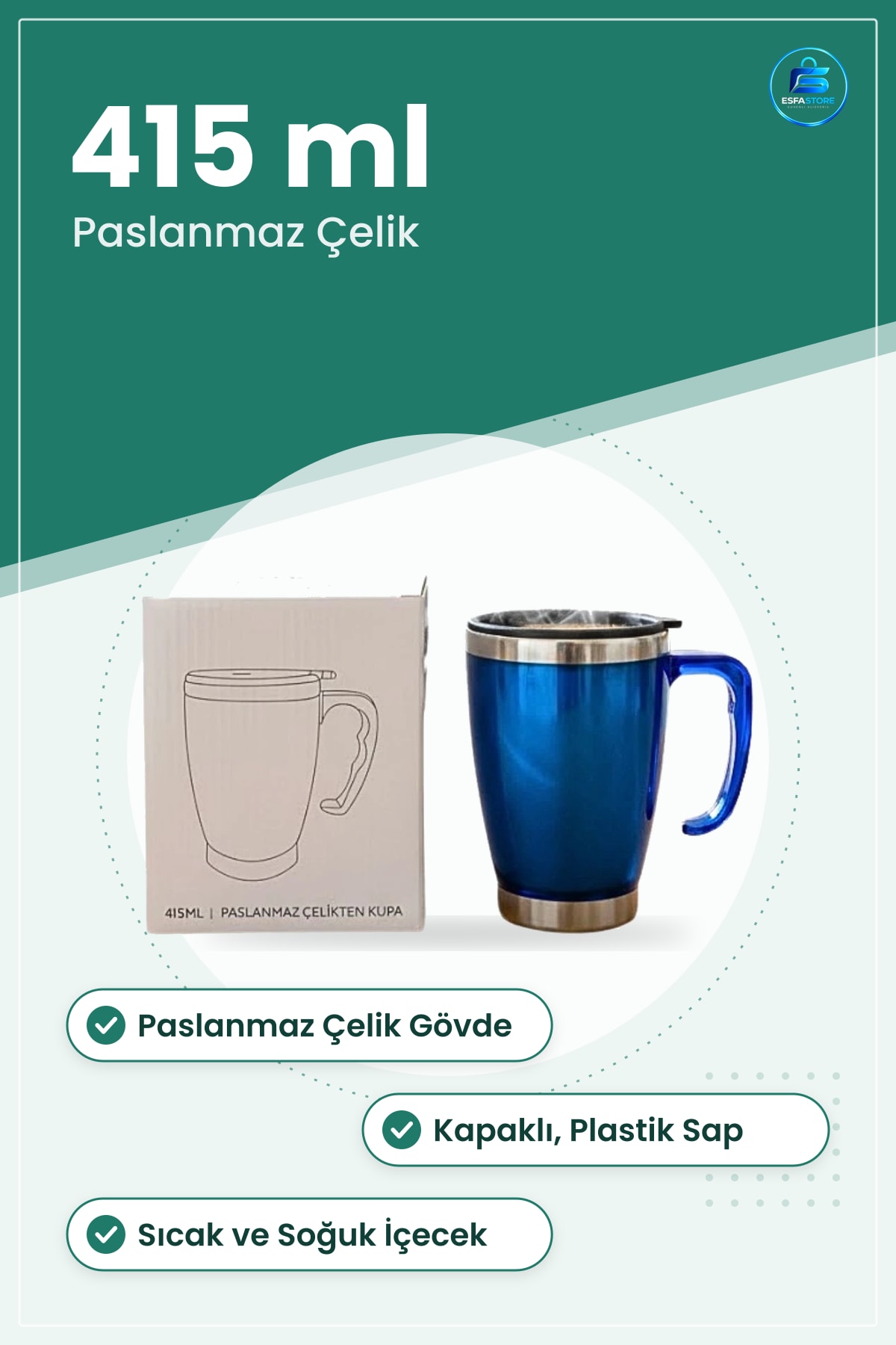 Termos Bardak 415 ml Paslanmaz Çelik Kapaklı Renkli Seyahat Kupası Sıcak Soğuk İçecek Mutfak