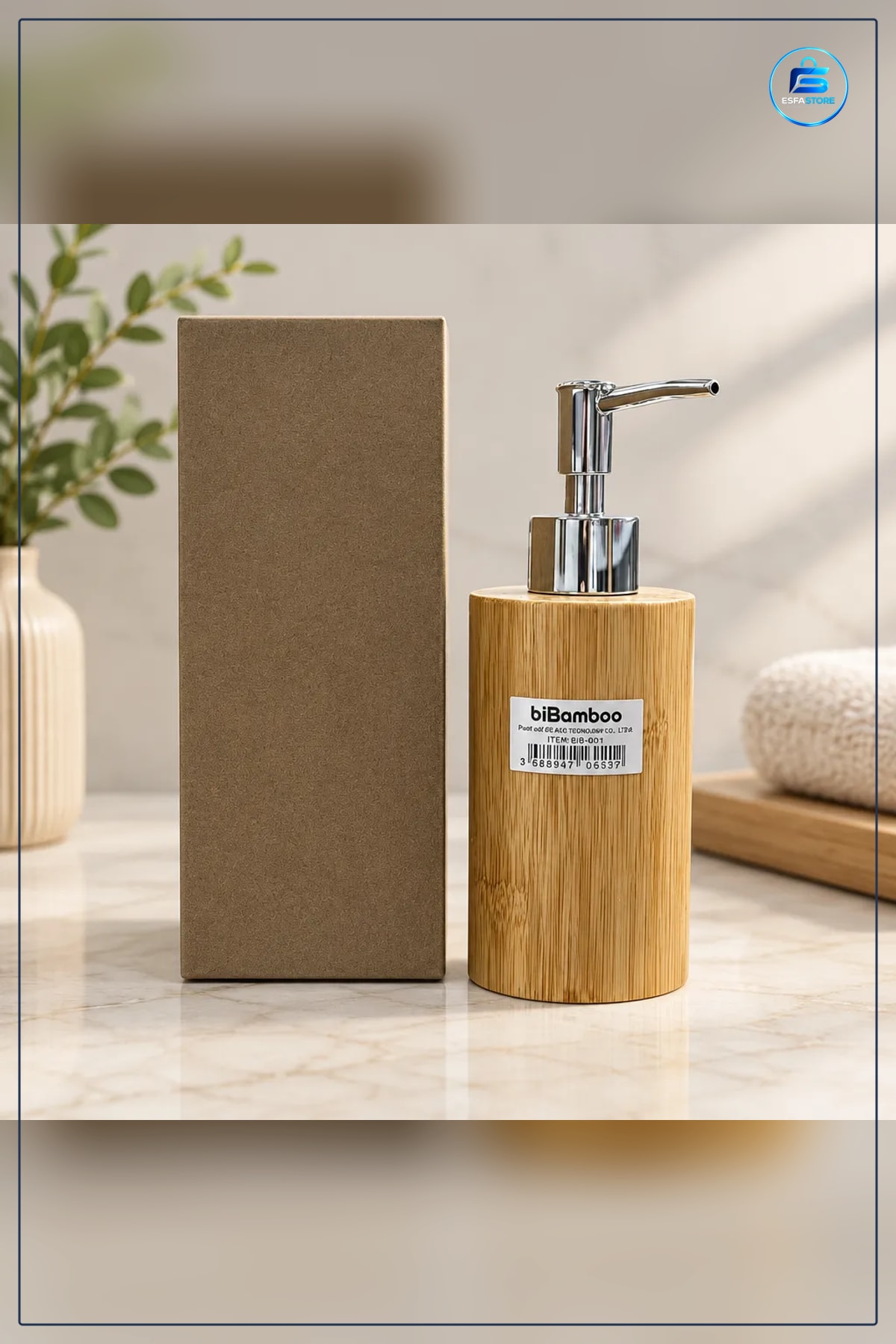 Sabunluk Bambu Sıvı Sabunluğu 170 ml Pompalı Banyo Aksesuarı Krom Pompa Doğal Ahşap Görünüm