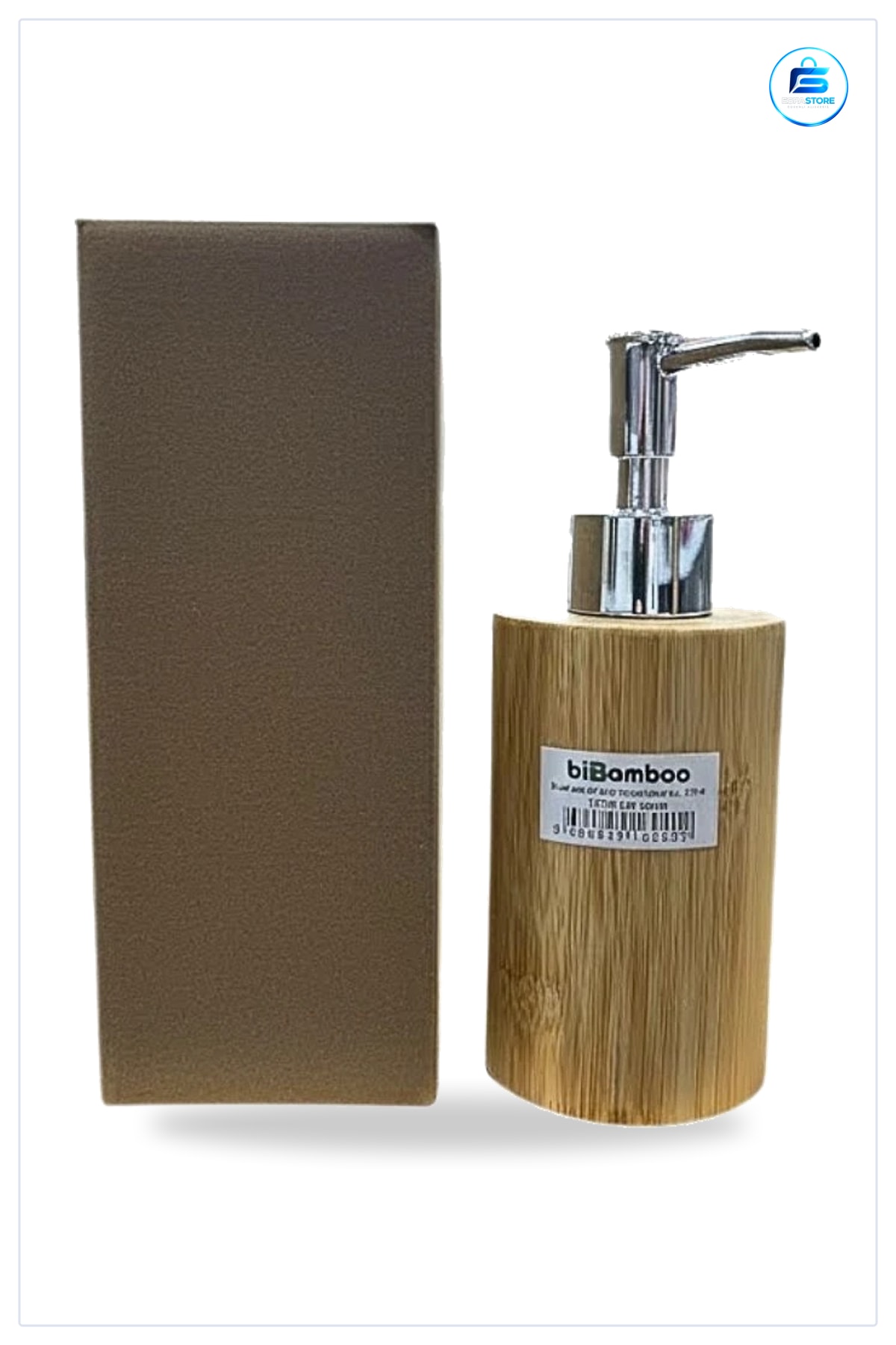 Sabunluk Bambu Sıvı Sabunluğu 170 ml Pompalı Banyo Aksesuarı Krom Pompa Doğal Ahşap Görünüm