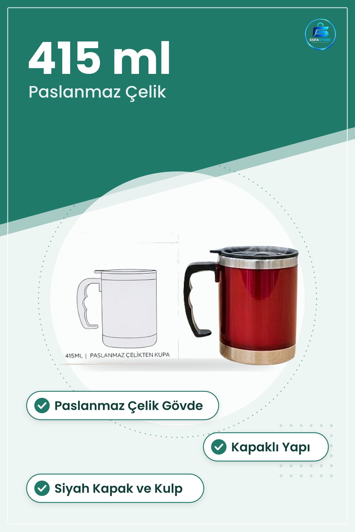 Termos Bardak 415 ml Renkli Paslanmaz Çelik Kapaklı Kamp Kupa Seyahat Tutacağlı Günlük Kullanım