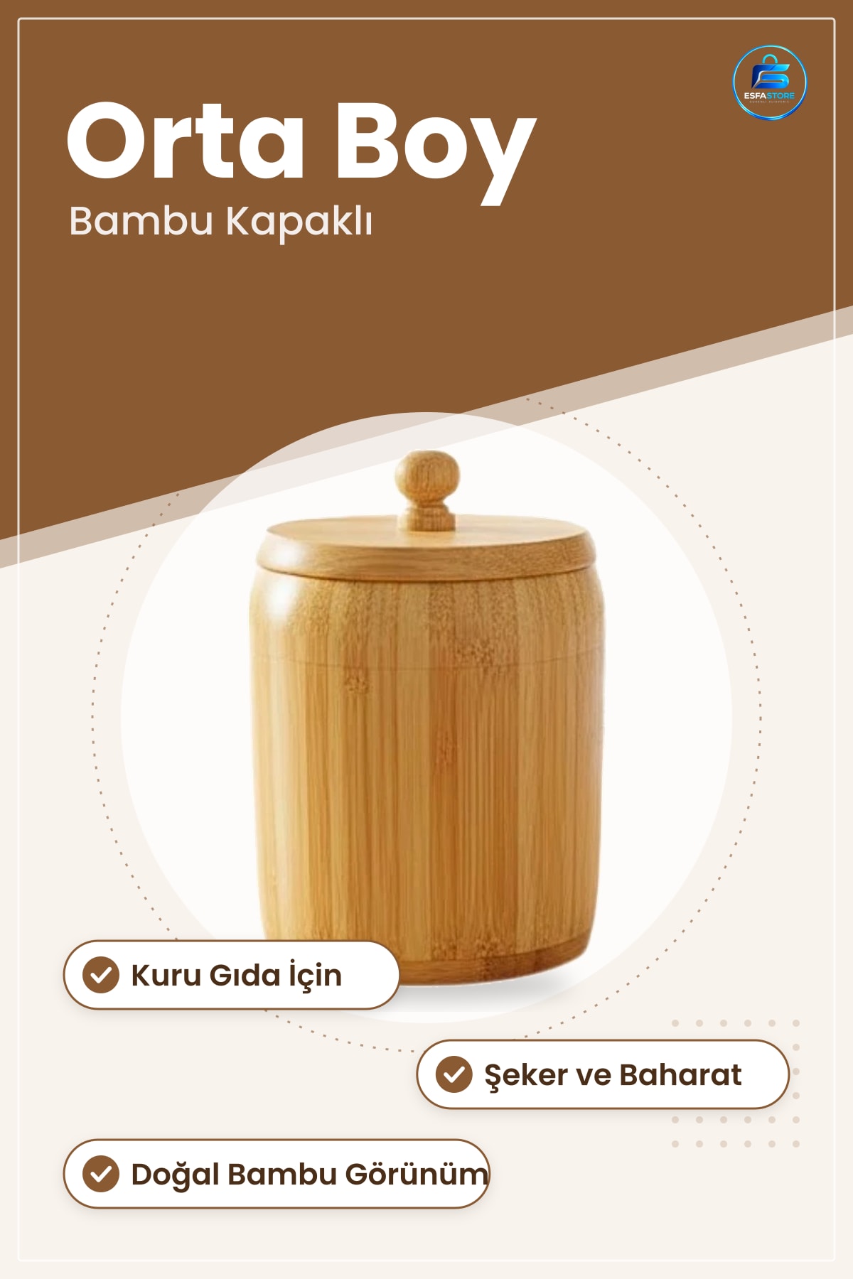 Orta Boy Bambu Kapaklı Kavanoz Mutfak Saklama Kabı Kuru Gıda Şeker Baharat İçin Pratik