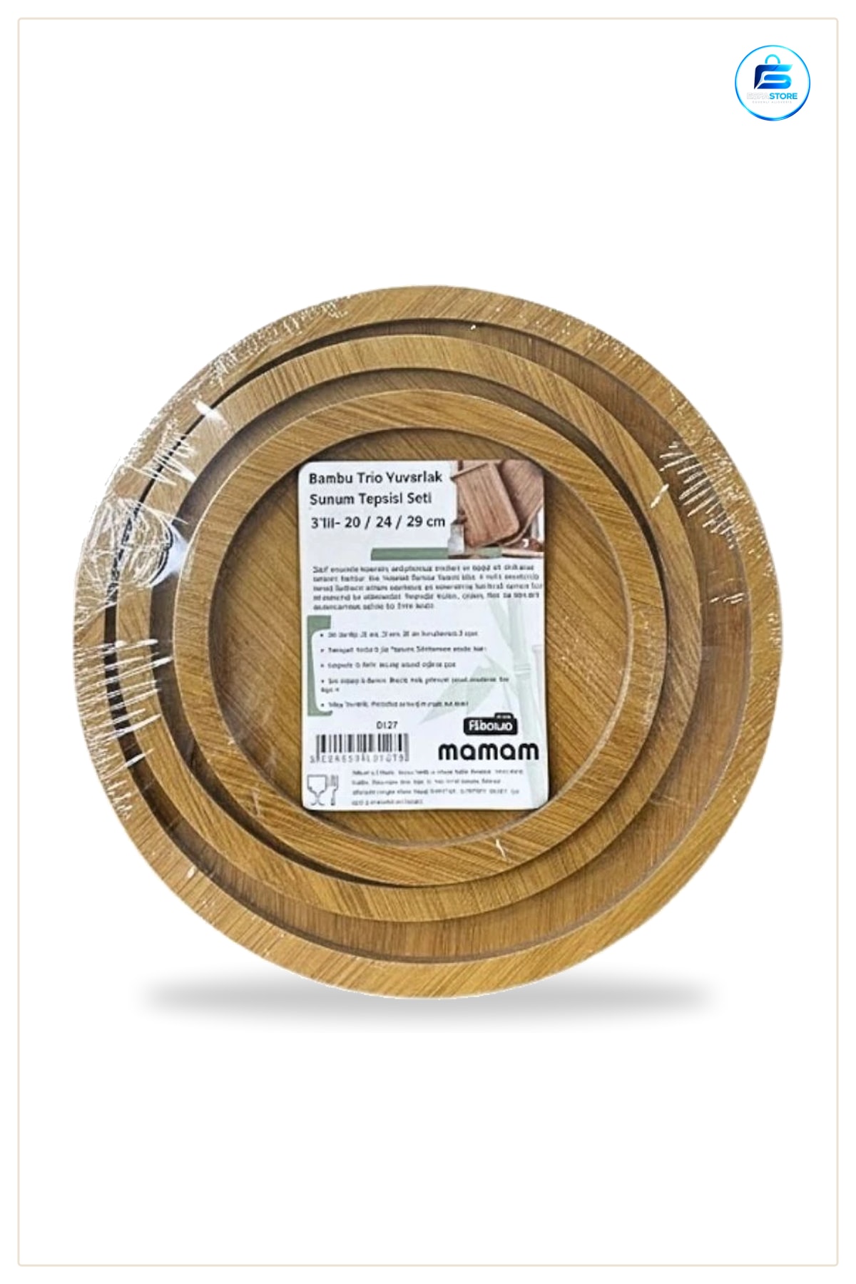 Bambu Yuvarlak Sunum Tepsisi 3 Parça Set 29 cm Servis Tepsi Mutfak Sofra Çay Kahve