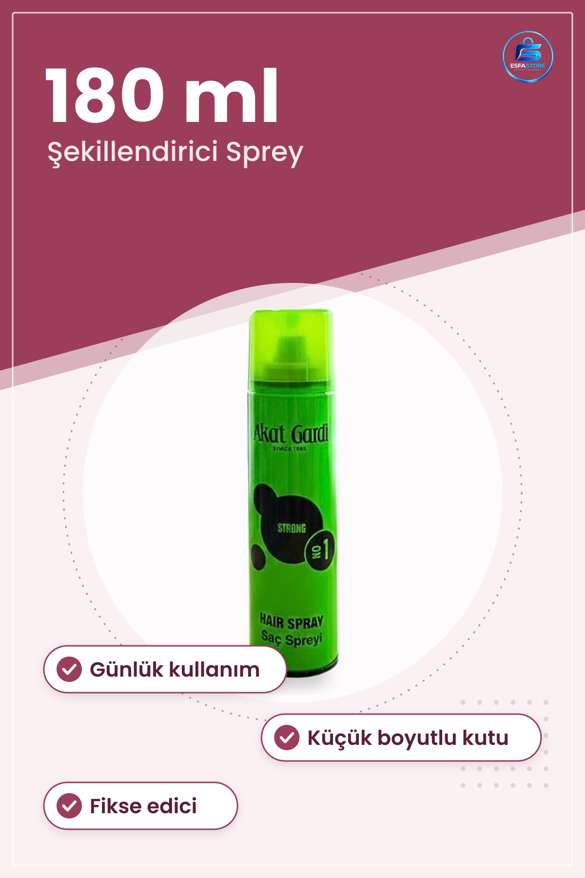 Saç Spreyi 180 ml Küçük Yeşil Şekillendirici Günlük Kullanım Fikse Edici Bakım Ürünü