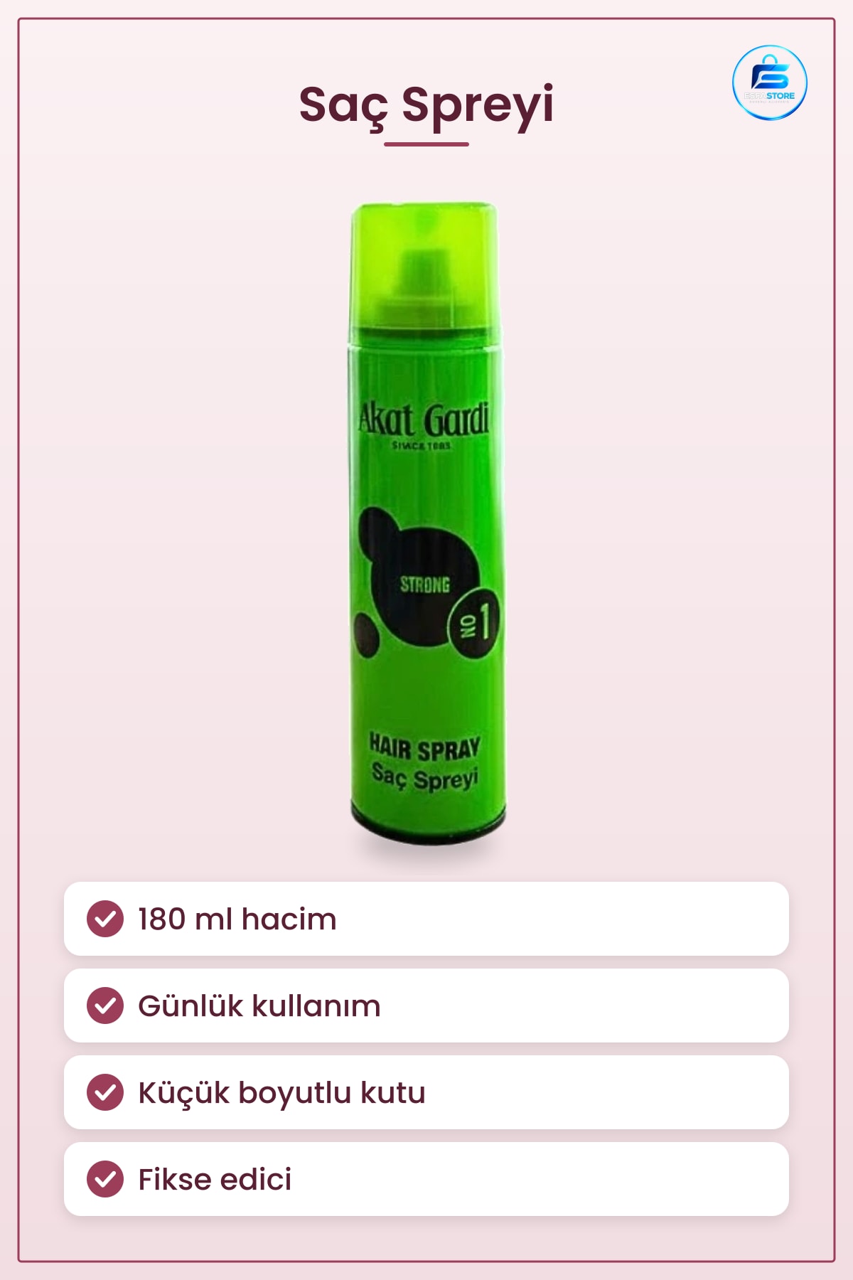 Saç Spreyi 180 ml Küçük Yeşil Şekillendirici Günlük Kullanım Fikse Edici Bakım Ürünü